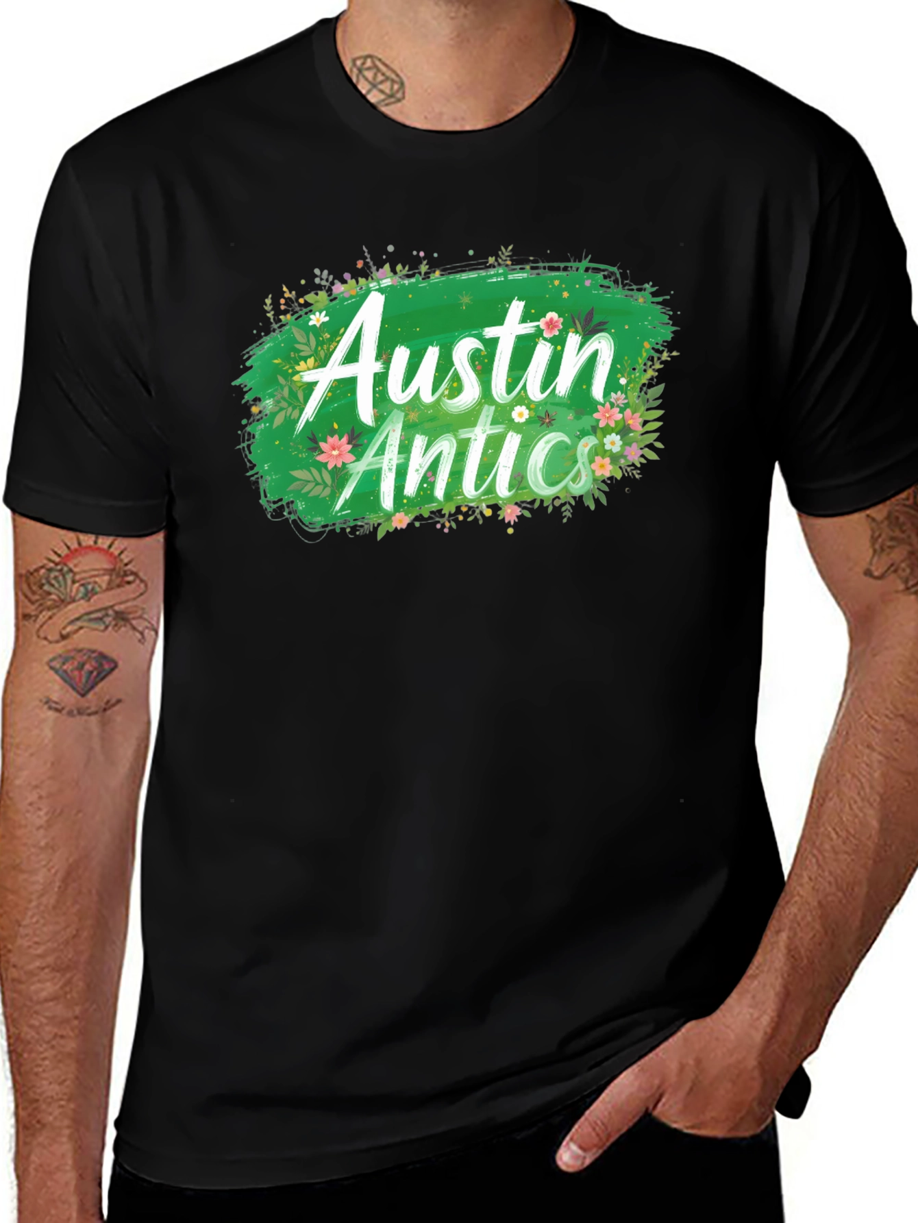 Variant 23 of Austin Antics Floral Graphic Tee - Black