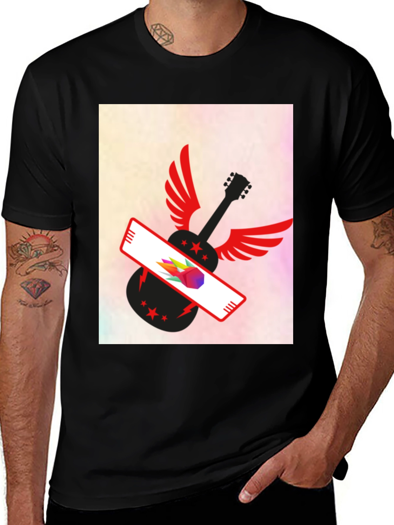 Variant 2 of Winged Guitar Graphic Tee - Stylish Black T-Shirt