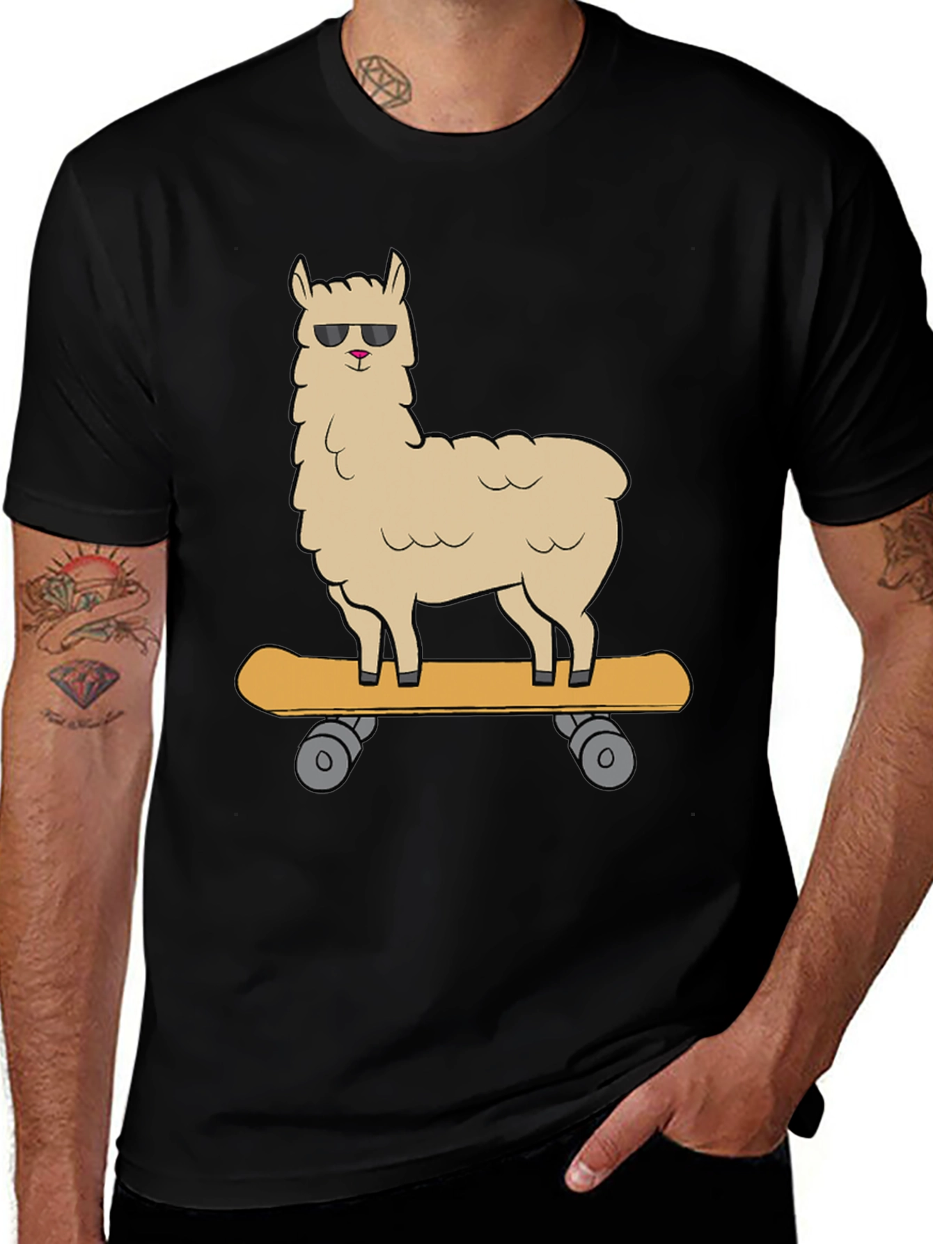 Variant 16 of Cool Llama Skateboard Graphic Tee - Black