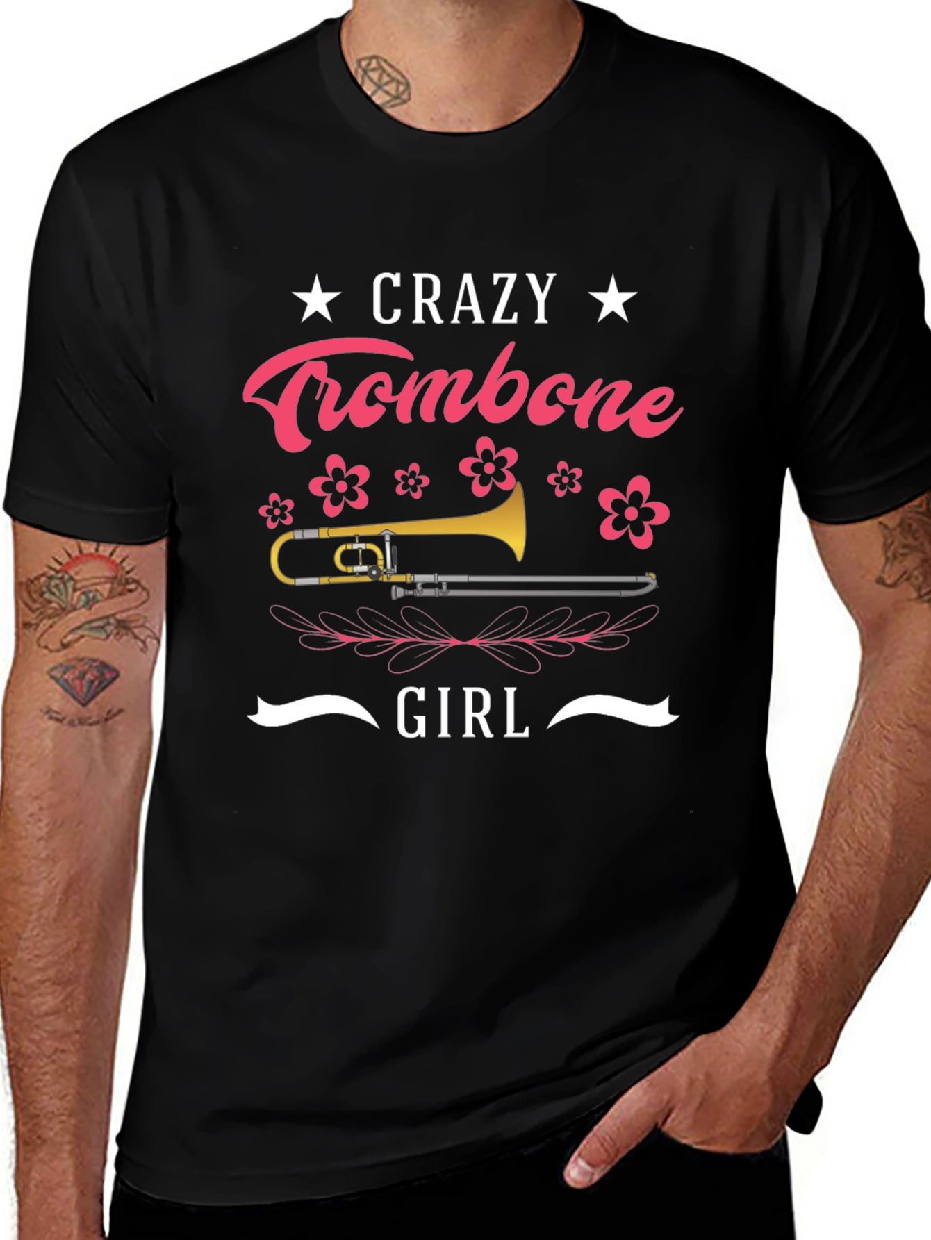 Crazy Trombone Girl Black T-Shirt