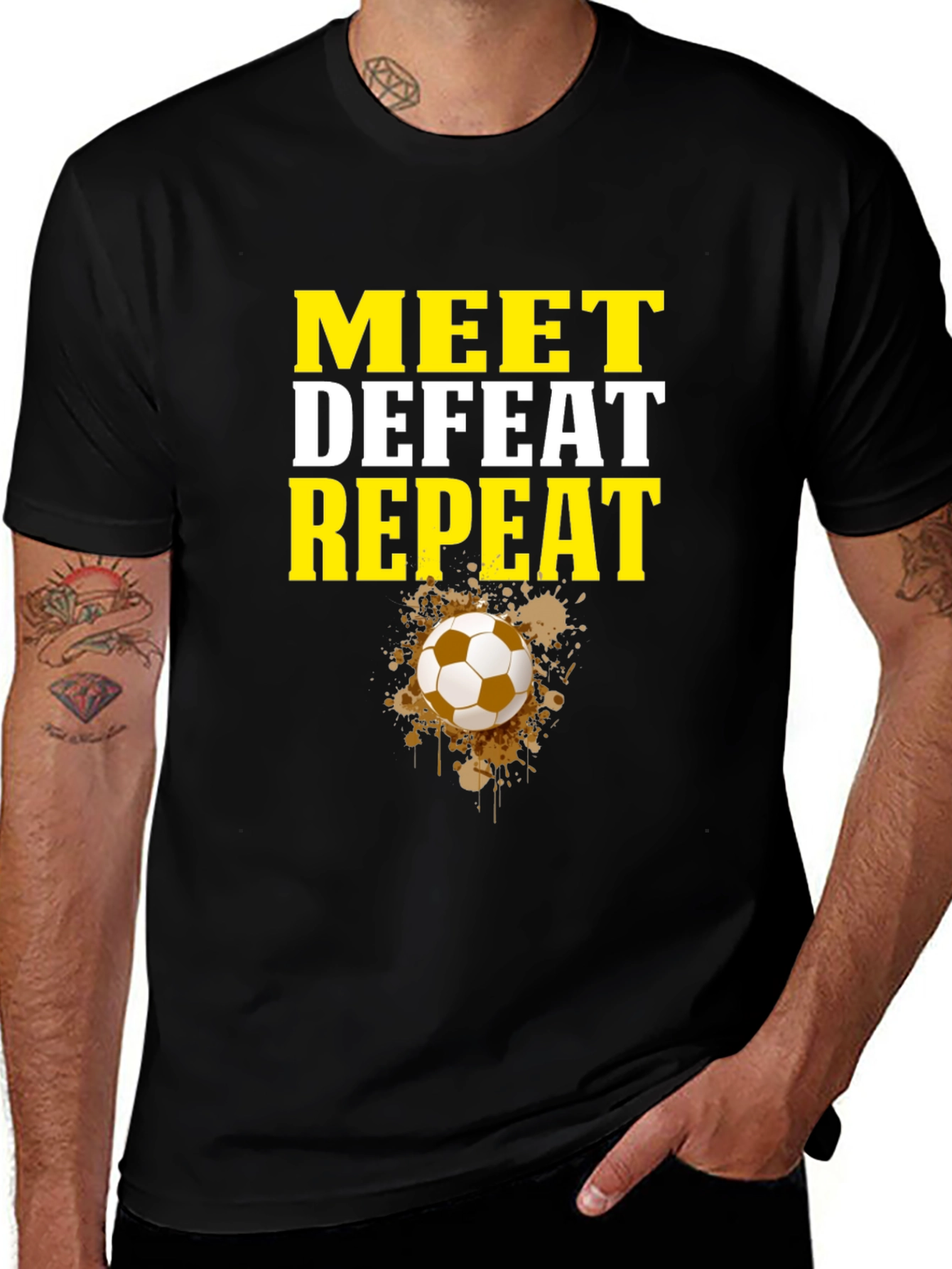 Variant 11 of Meet Defeat Repeat Graphic Tee - Soccer Fan Shirt