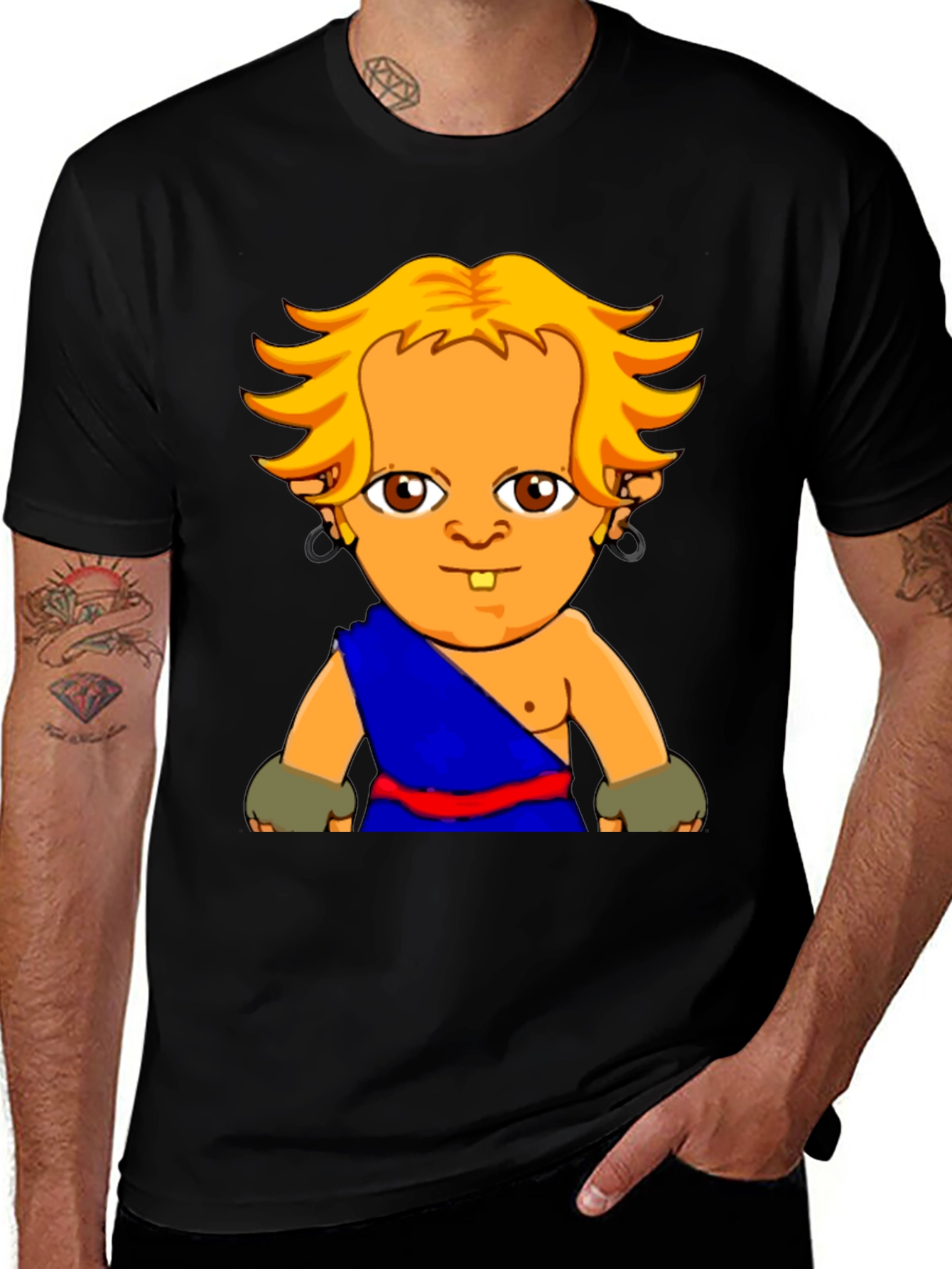 Variant 14 of Cartoon Character Graphic Black T-Shirt