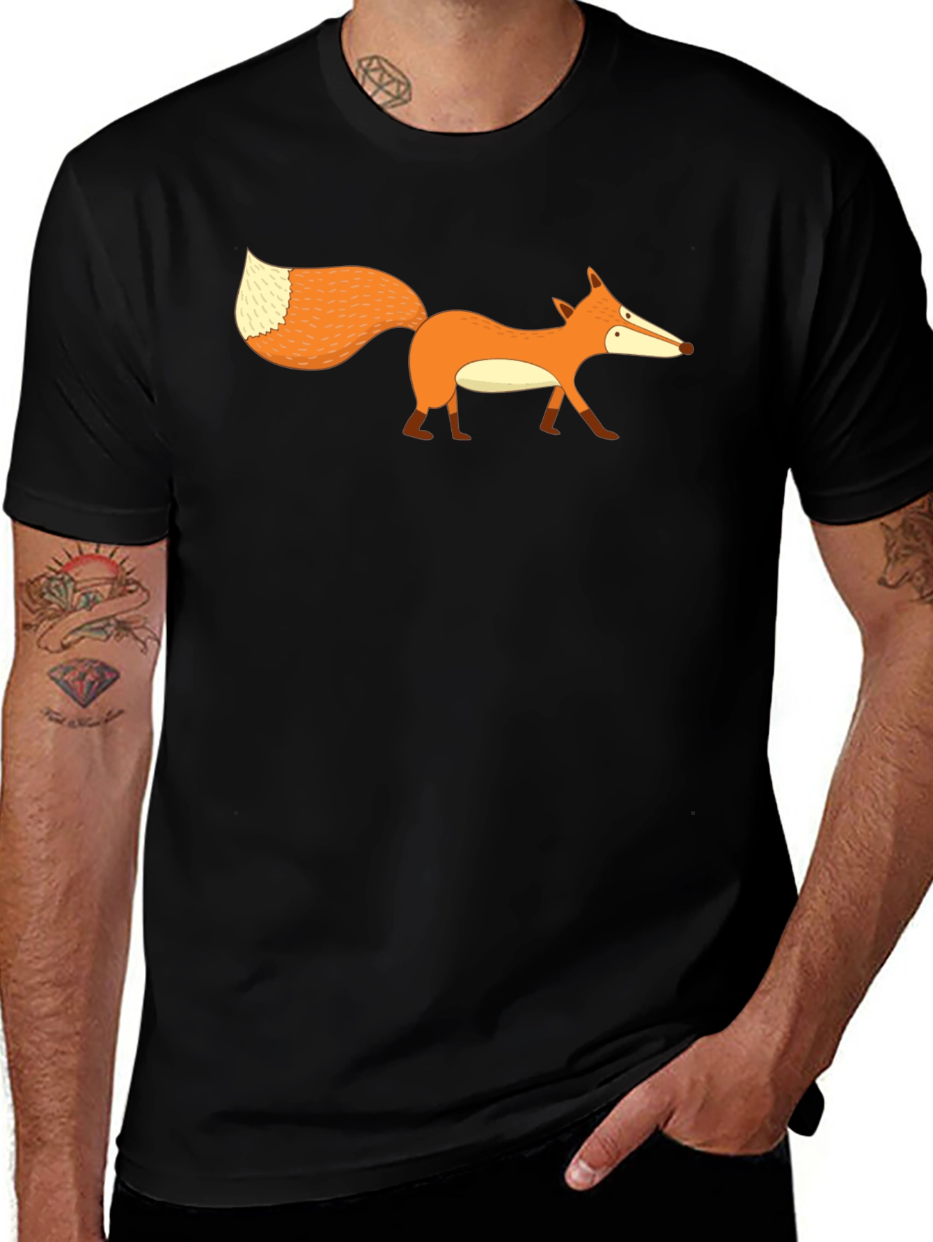 Variant 24 of Cartoon Fox Graphic Print Men's Black T-Shirt