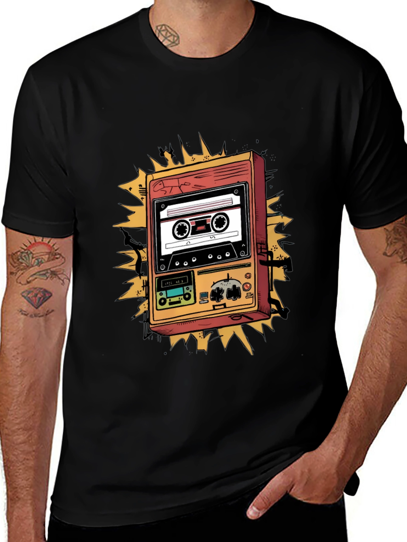 Variant 7 of Retro Cassette Player Graphic Tee - Black