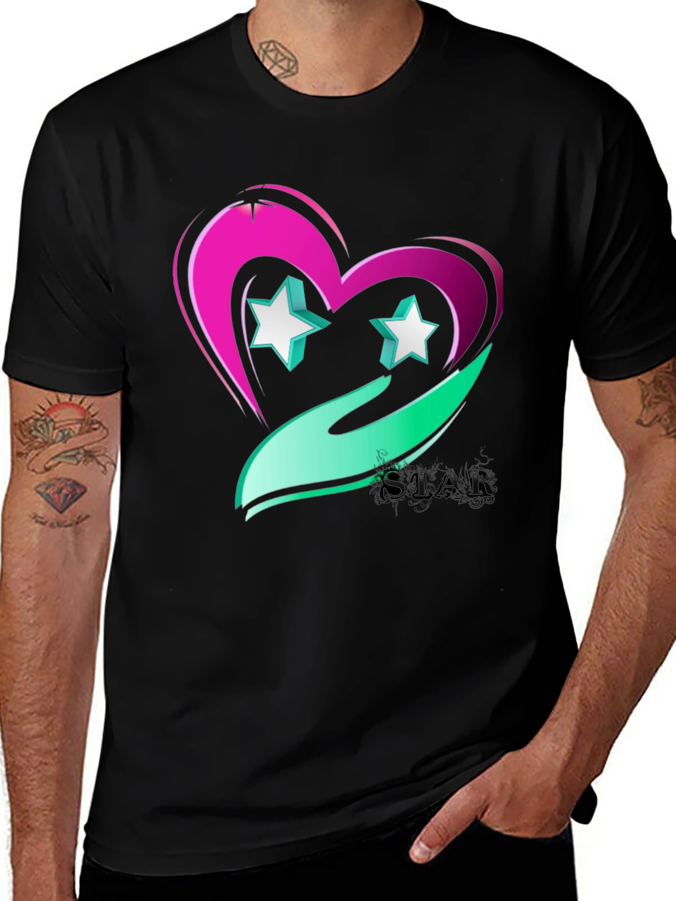 Variant 4 of Star Heart Graphic Tee - Trendy Casual Wear