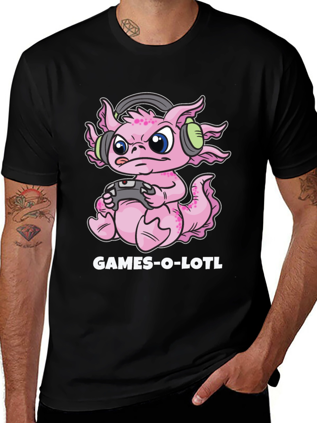 Variant 15 of Games-o-lotl Gamer Axolotl Graphic T-Shirt