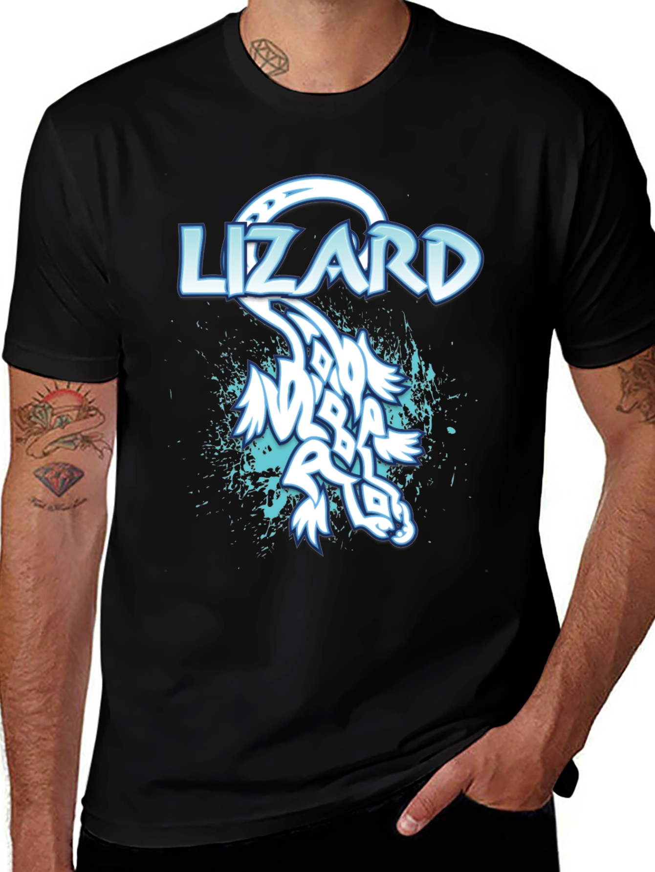 Variant 29 of Lizard Graphic Print Men's Black T-Shirt