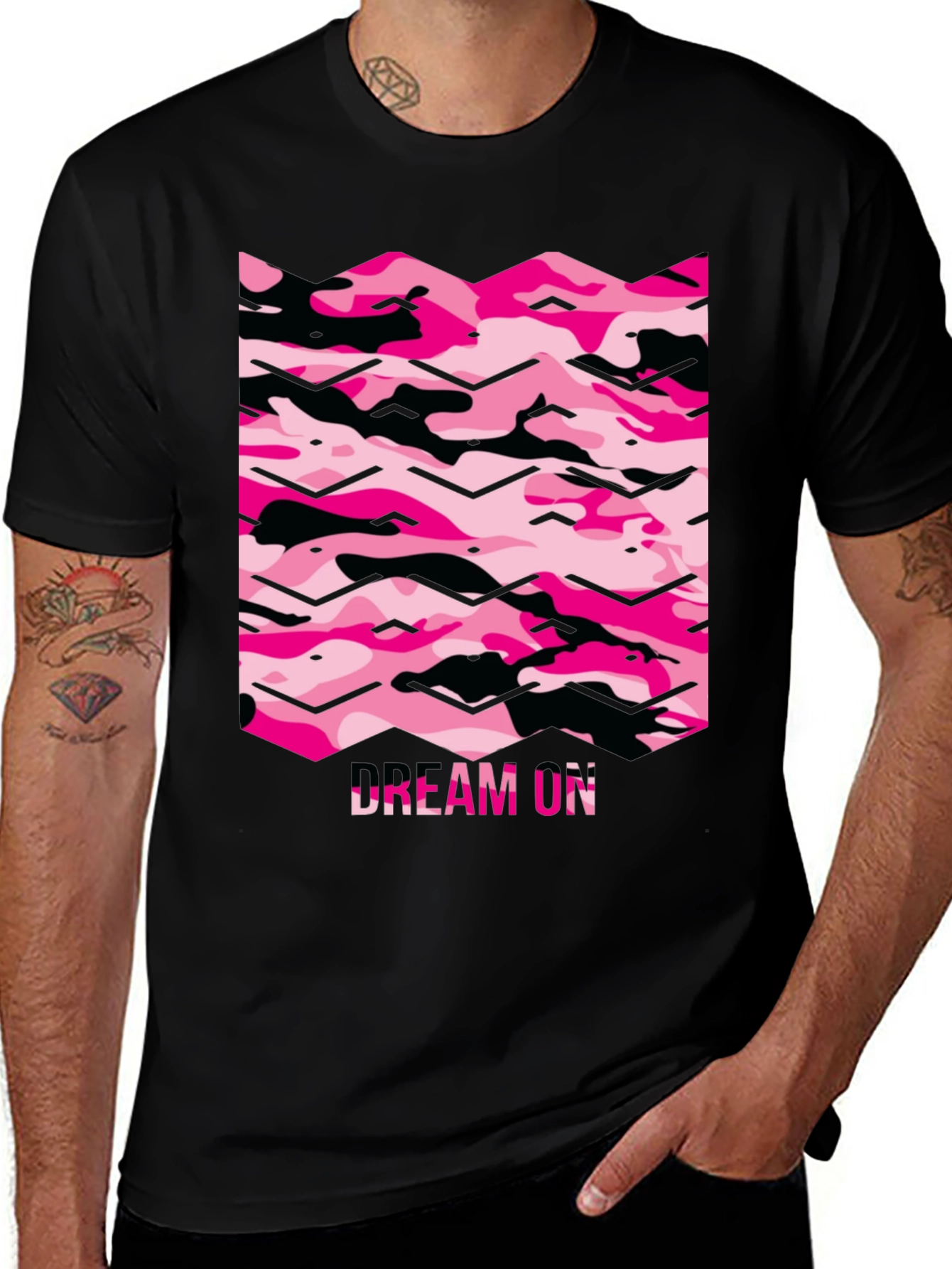 Variant 28 of Dream On Camo Print Black T-Shirt