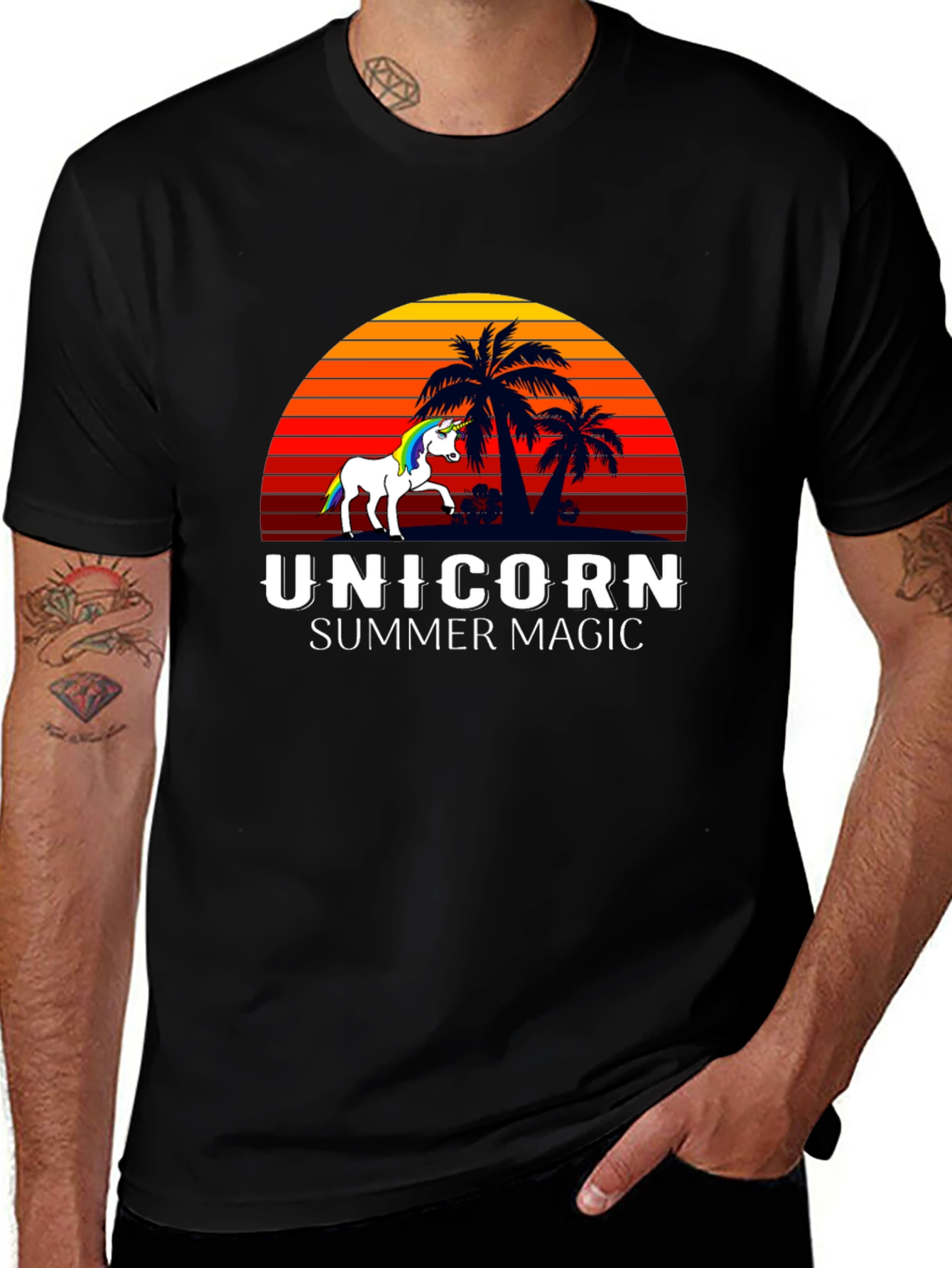 Variant 4 of Unicorn Summer Magic Graphic Tee - Tropical Beach Design