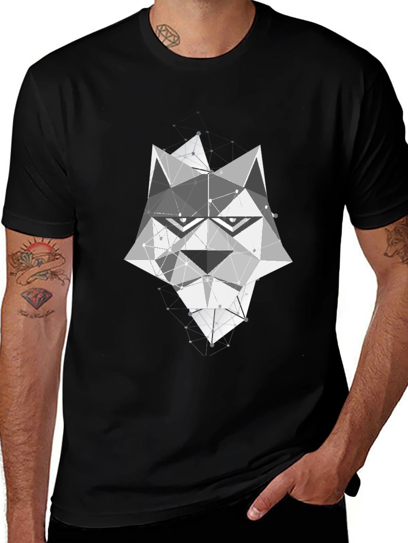 Black Geometric Wolf Graphic T-Shirt main image