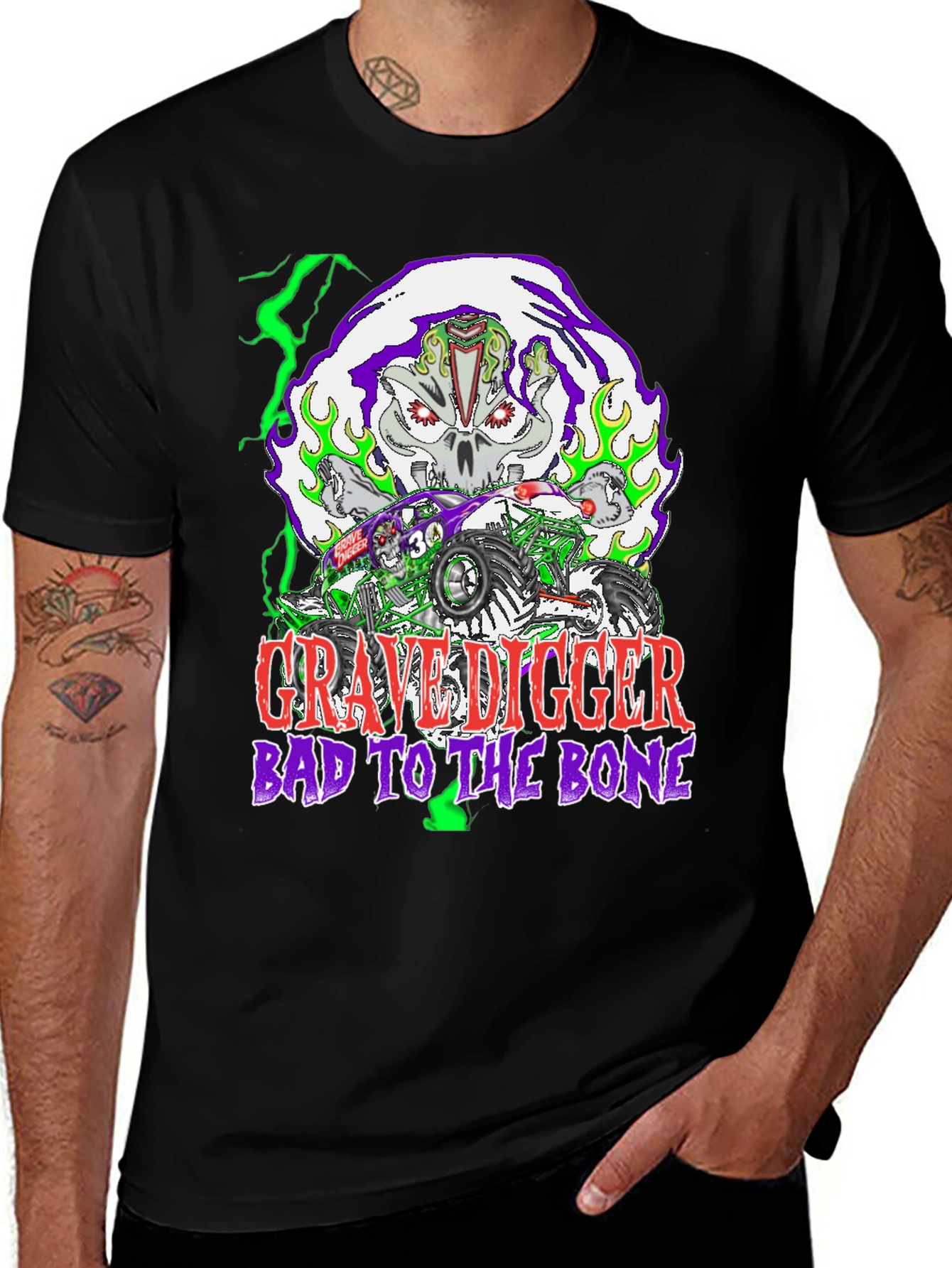 Variant 12 of Grave Digger Monster Truck Black Graphic T-Shirt