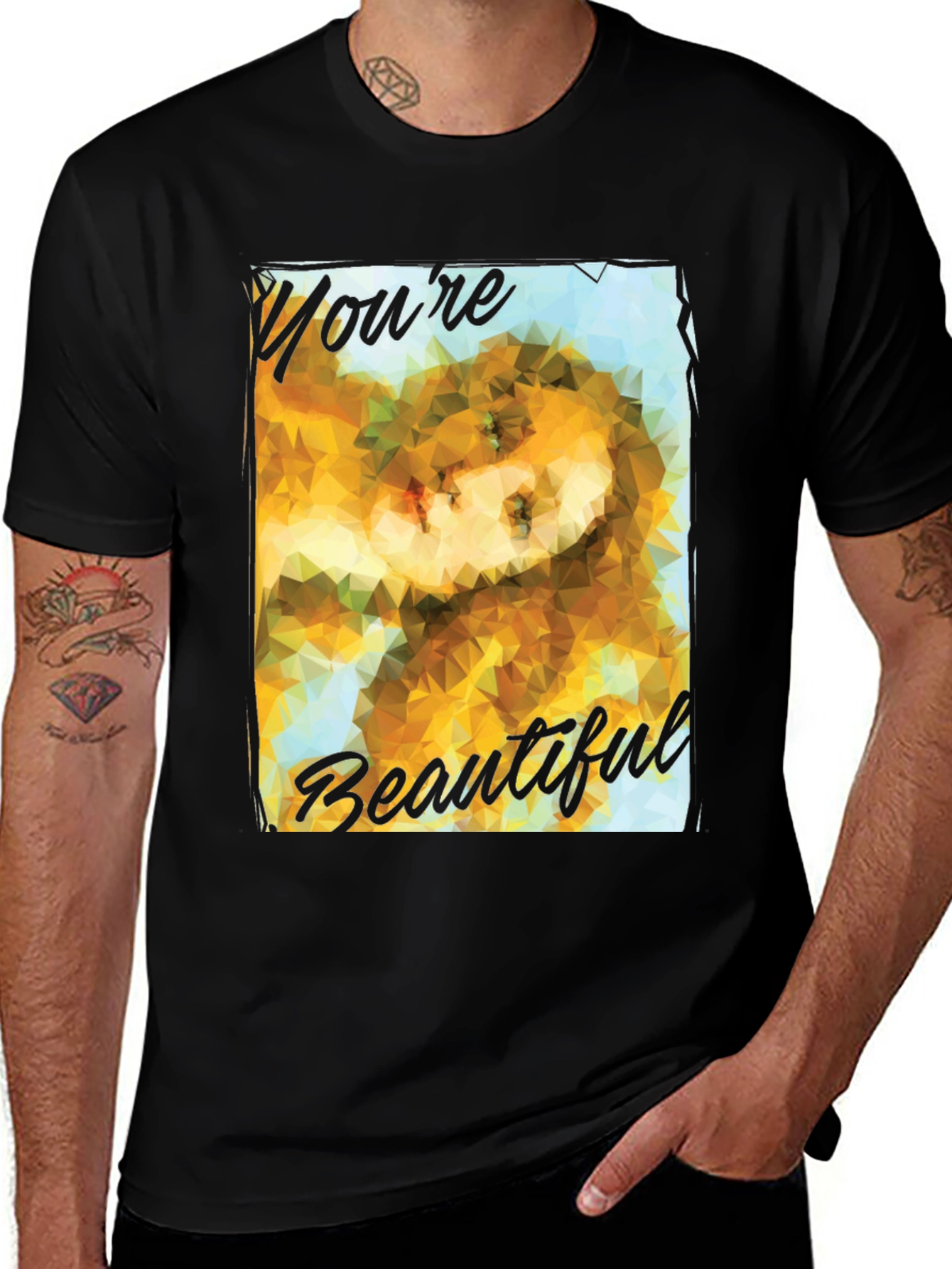 Variant 15 of Geometric 'You're Beautiful' Black T-Shirt