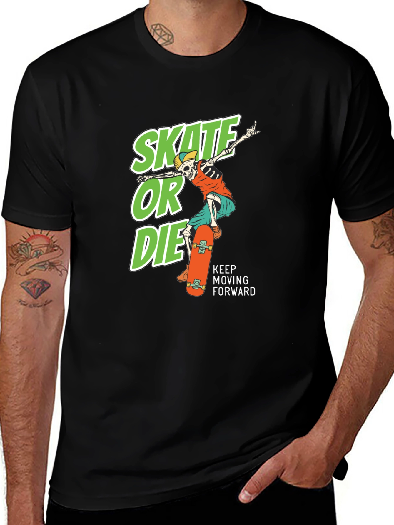 Variant 2 of Skate or Die Graphic Tee - Cool Skateboarder Skeleton T-Shirt