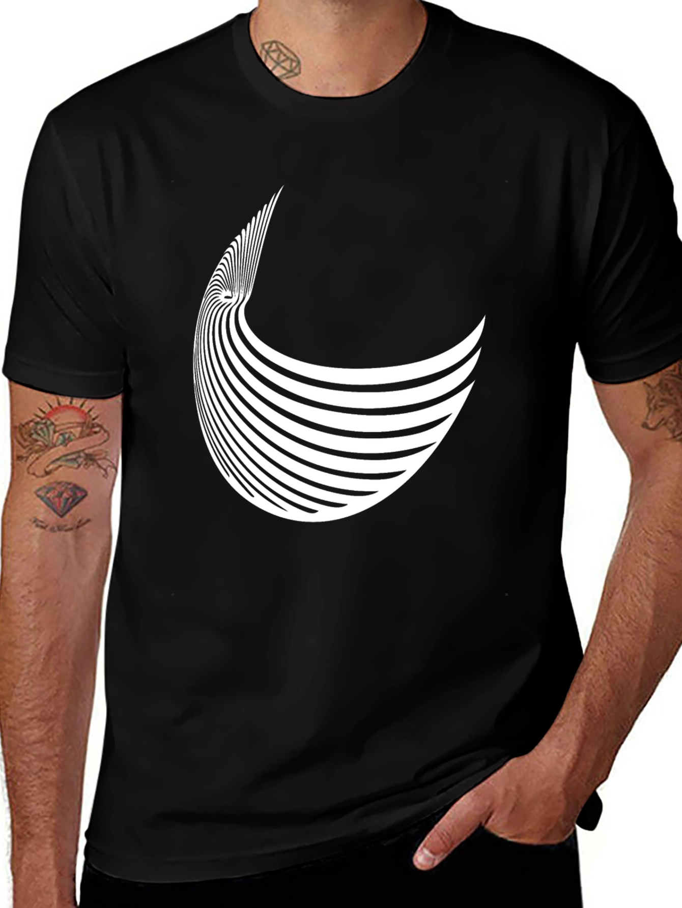 Black Abstract Striped Crescent Black Tee main image
