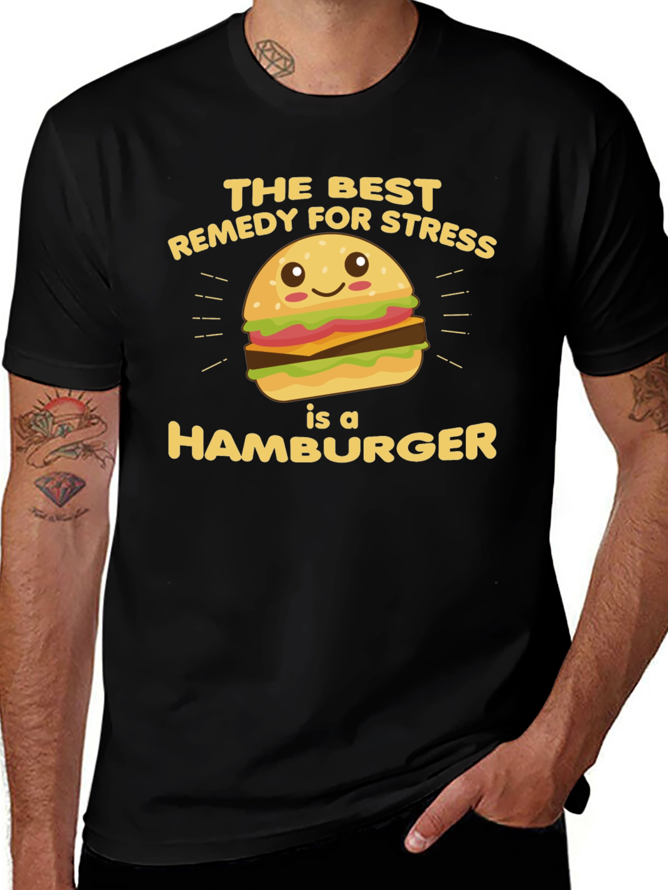 Black Hamburger Stress Relief T-Shirt main image