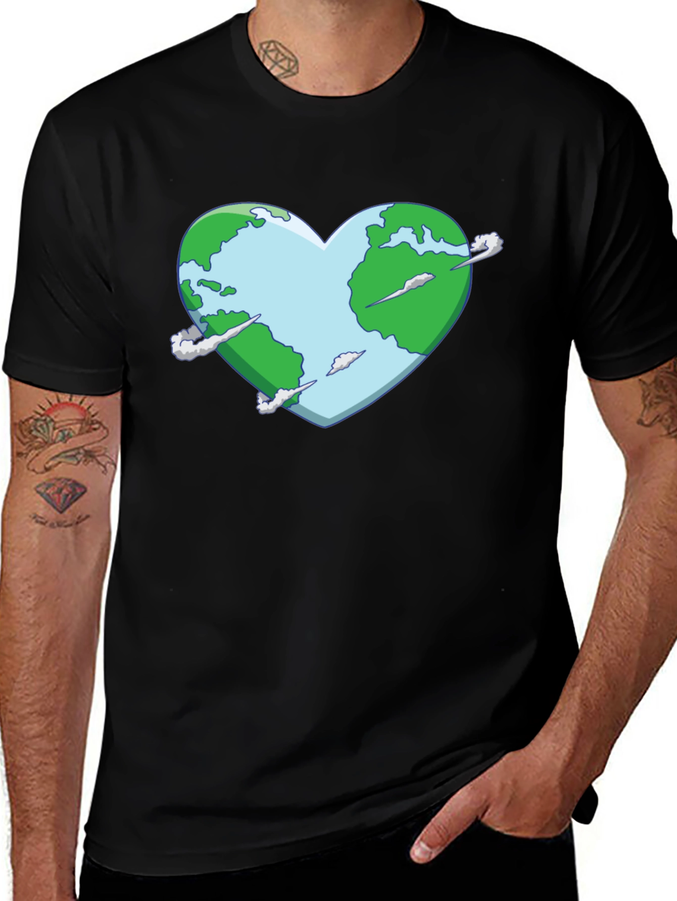 Black Earth Heart Graphic Tee - Black Cotton T-Shirt main image