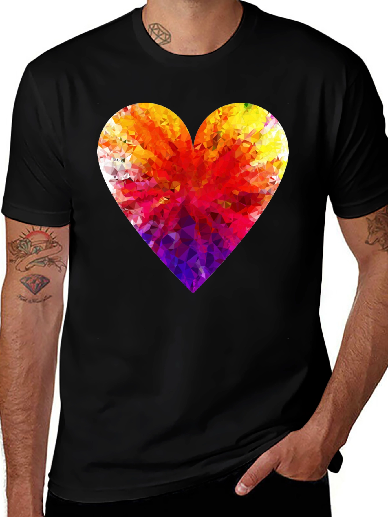 Variant 17 of Geometric Heart Print Black T-Shirt