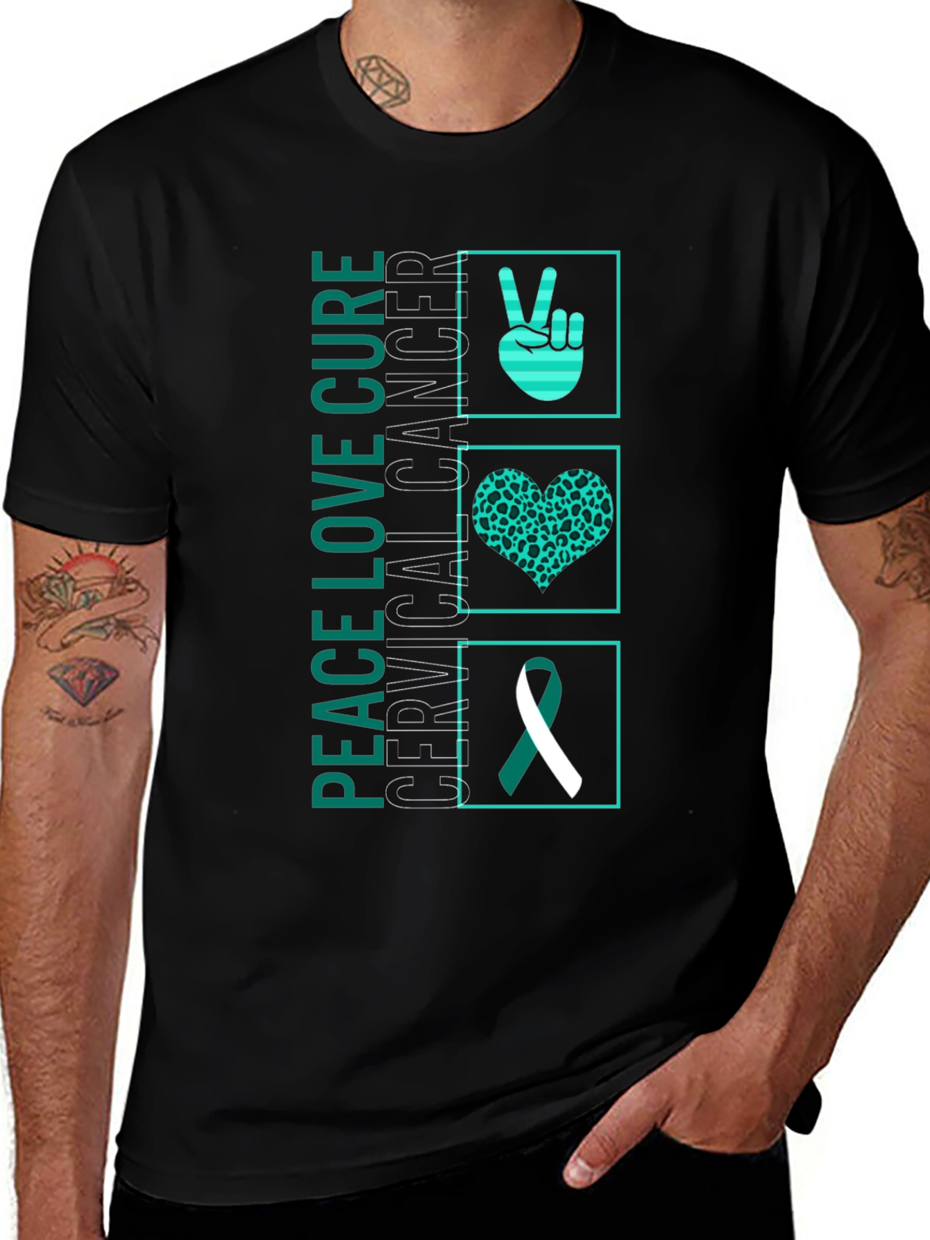 Variant 9 of Peace Love Cure Cervical Cancer T-Shirt