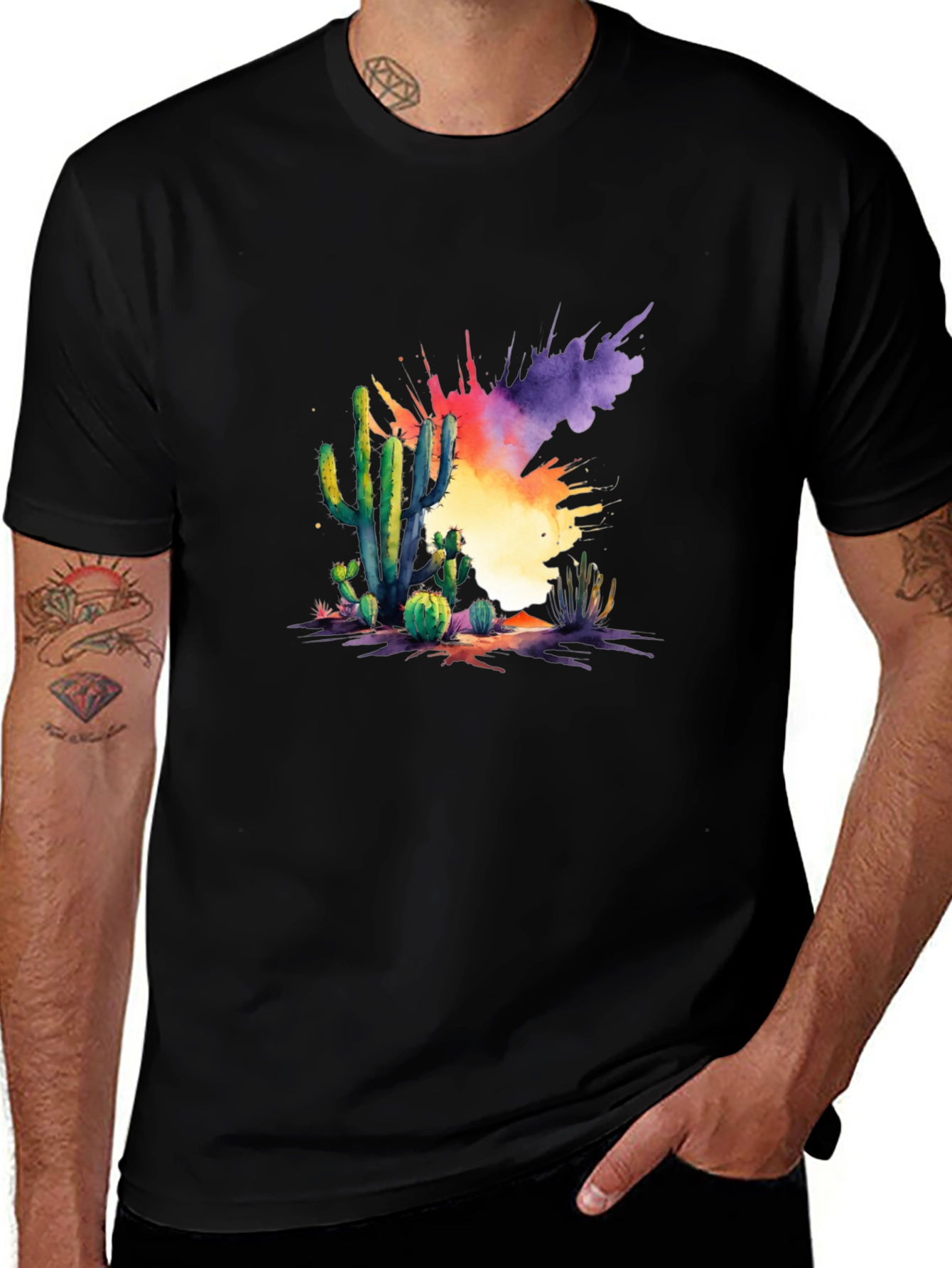 Variant 9 of Cactus Watercolor Black T-Shirt