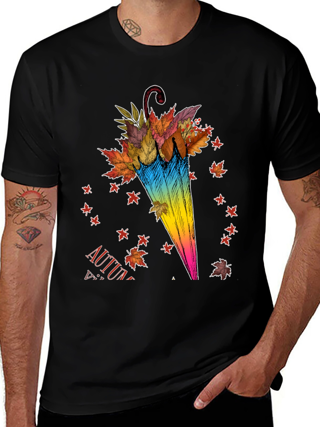 Variant 16 of Autumn Umbrella T-Shirt - Fall Leaves Design