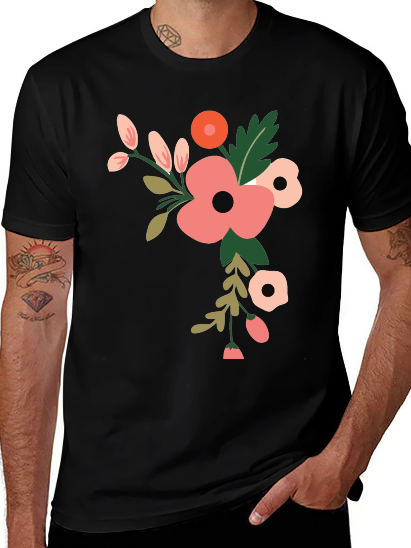 Variant 22 of Floral Graphic Print T-Shirt - Black