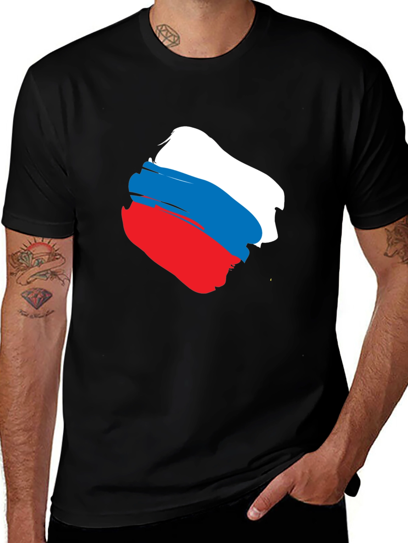 Russian Flag Brushstroke Graphic Tee - Black