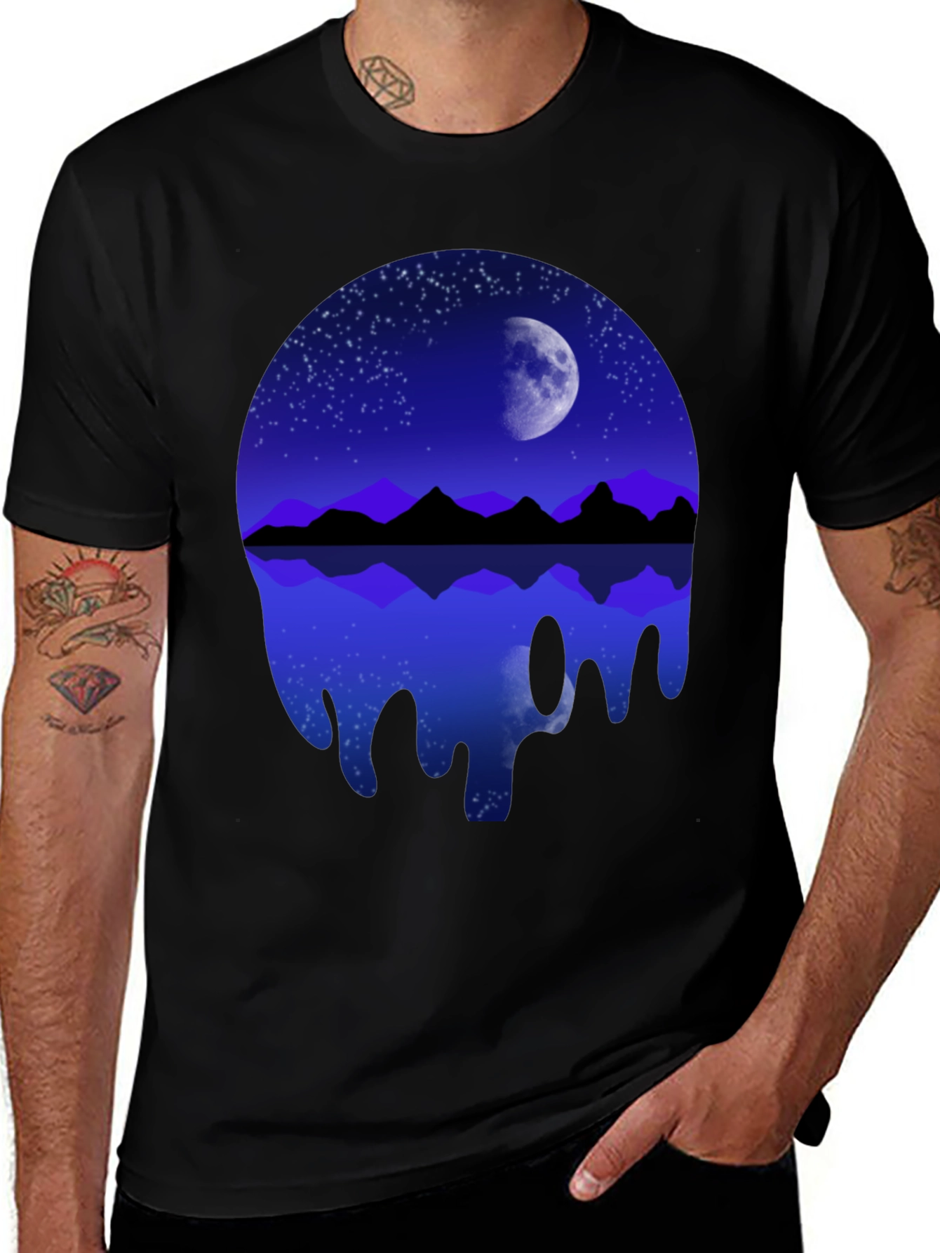 Nightscape T-Shirt - Moon & Mountain Design