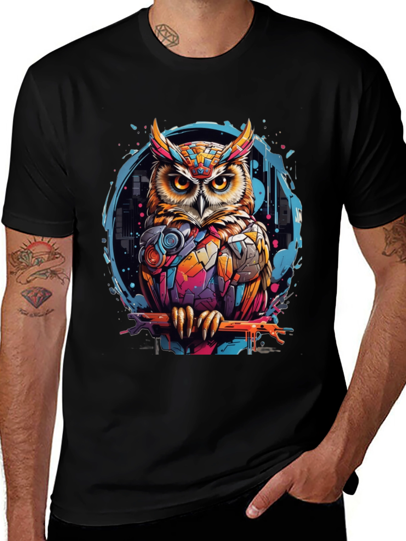 Variant 22 of Cool Owl Graphic T-Shirt - Men's Black Tee