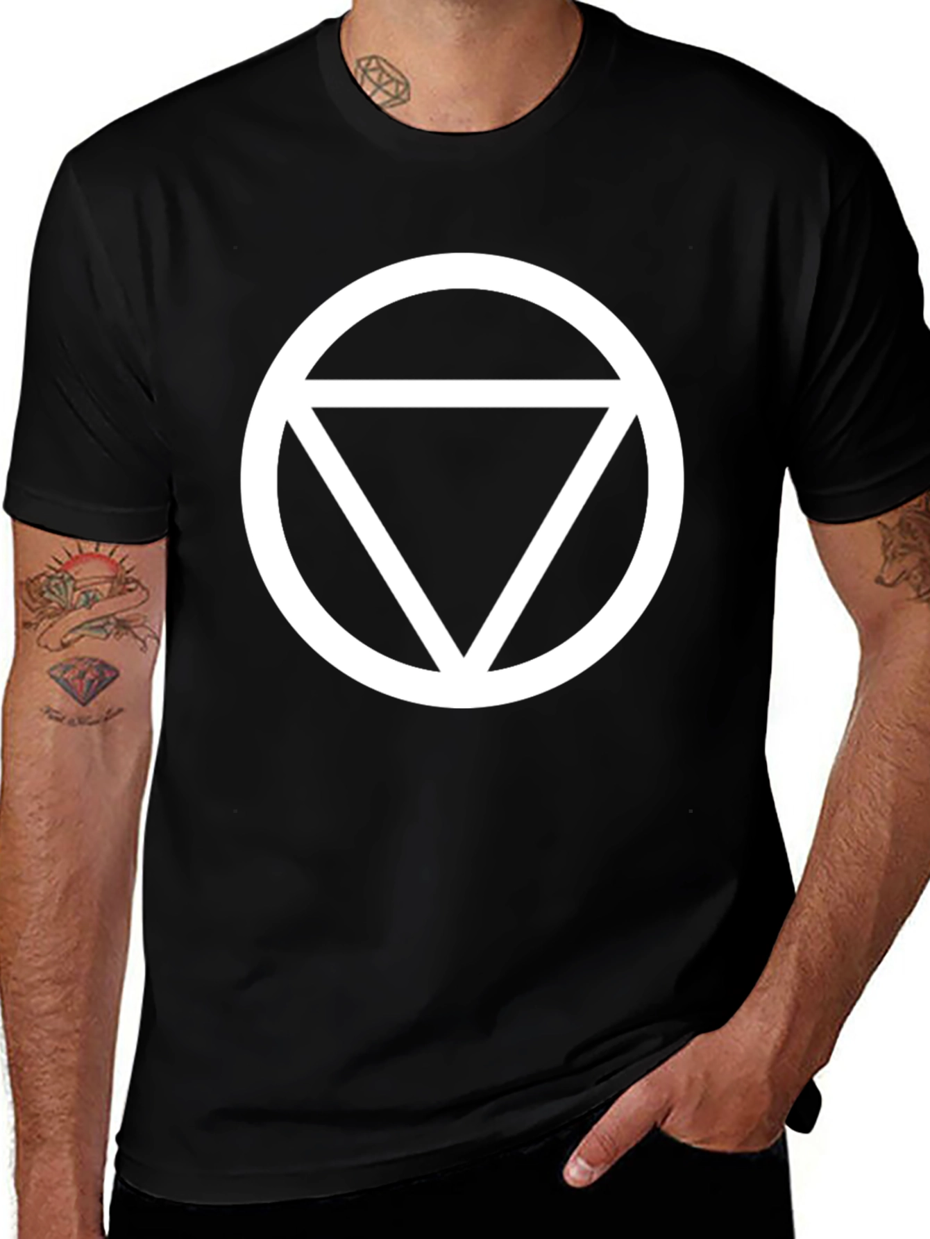 Variant 15 of Geometric Circle Triangle Graphic Tee - Black Cotton T-Shirt