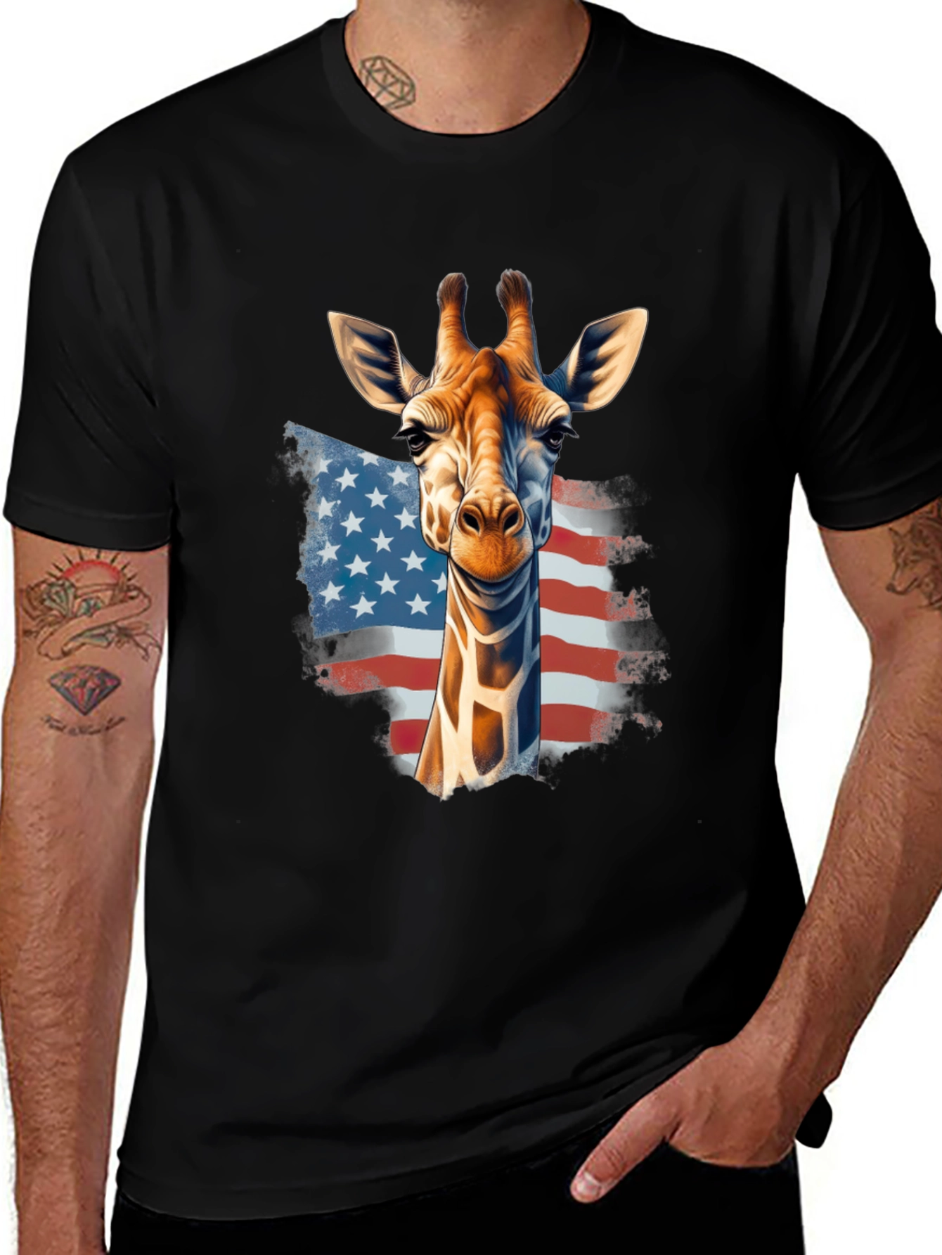 Variant 17 of Giraffe USA Flag Graphic T-Shirt
