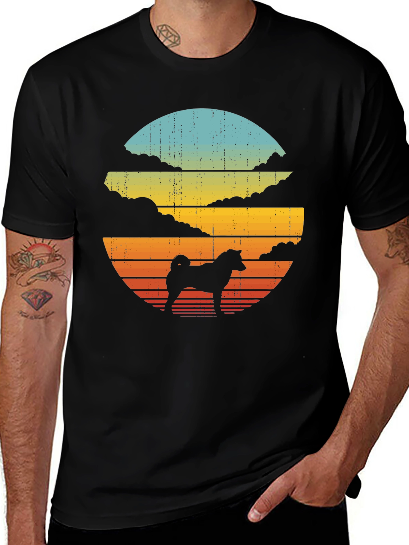 Variant 5 of Retro Dog Silhouette T-Shirt - Sunset Design