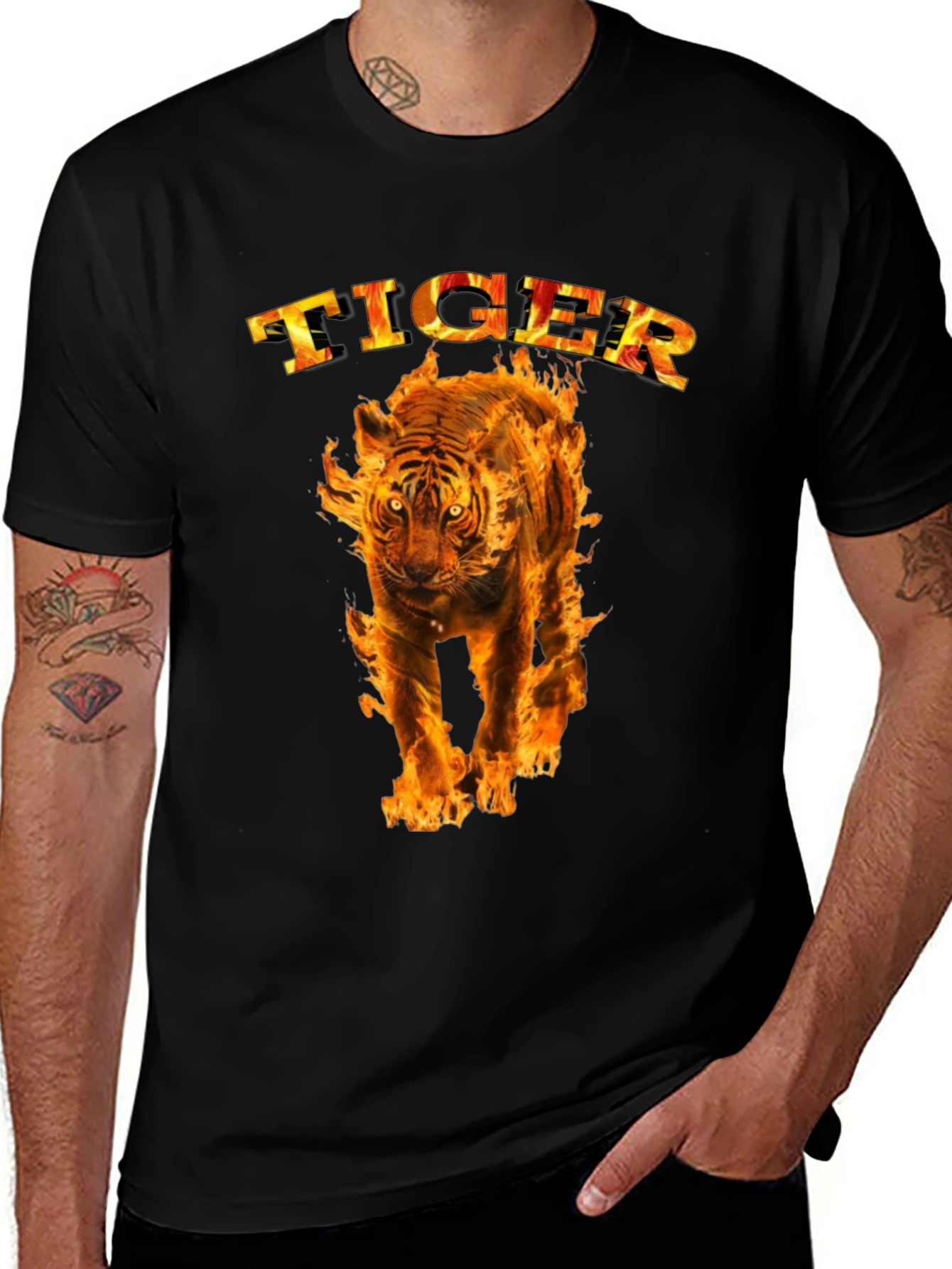 Variant 28 of Fiery Tiger Graphic Tee - Bold Black T-Shirt