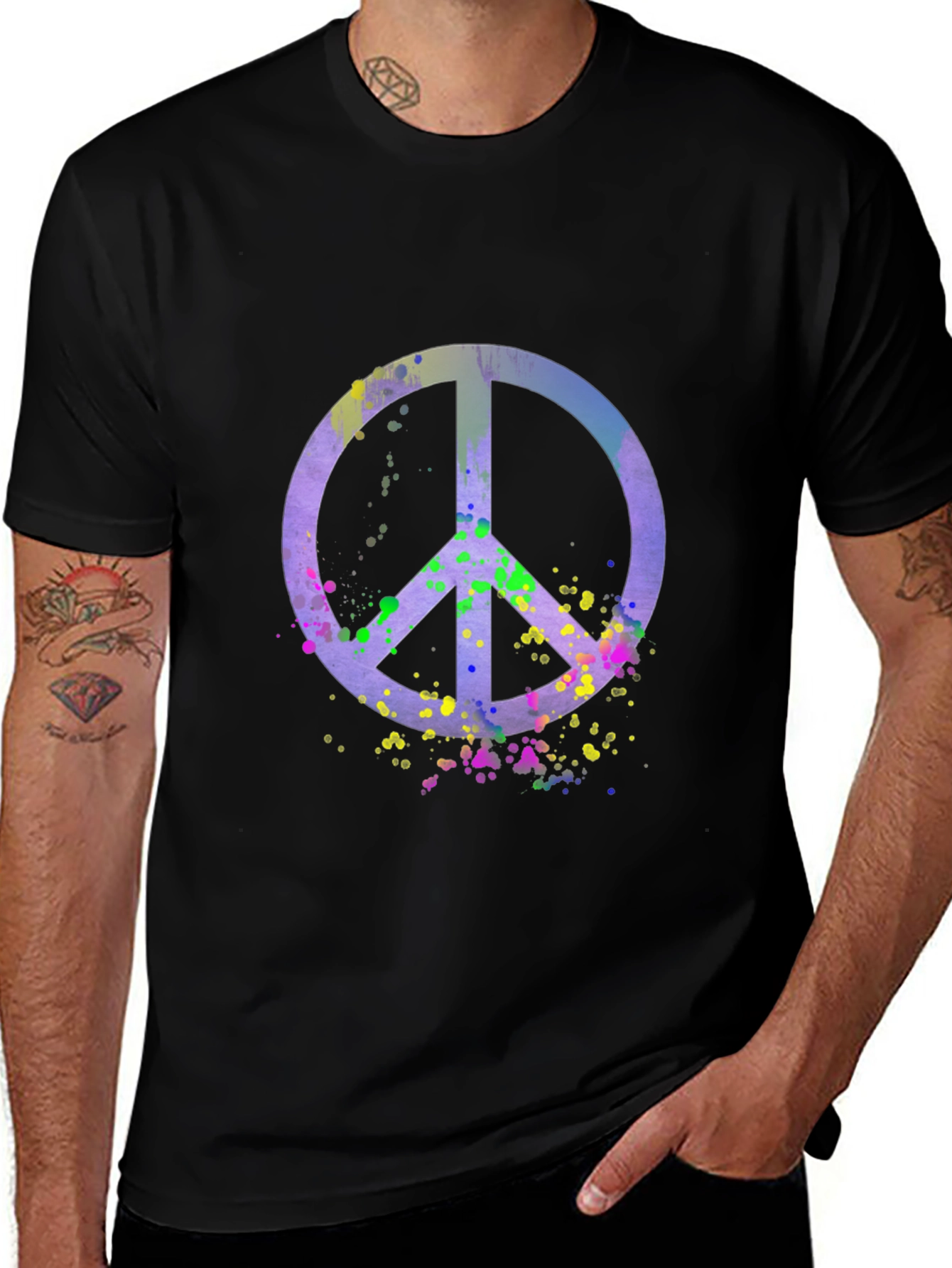 Variant 6 of Peace Sign Watercolor Graphic Tee - Black