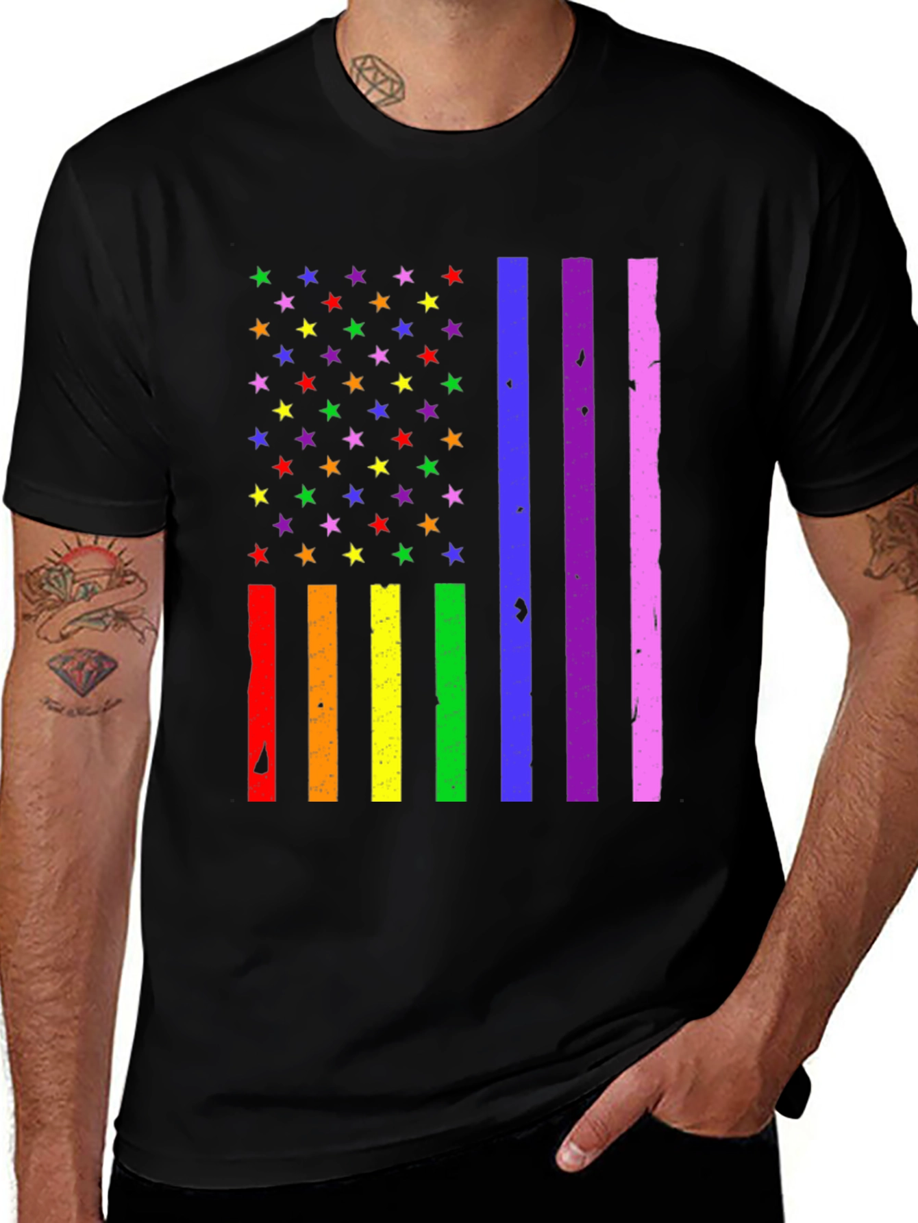 Variant 11 of Rainbow American Flag Pride T-Shirt