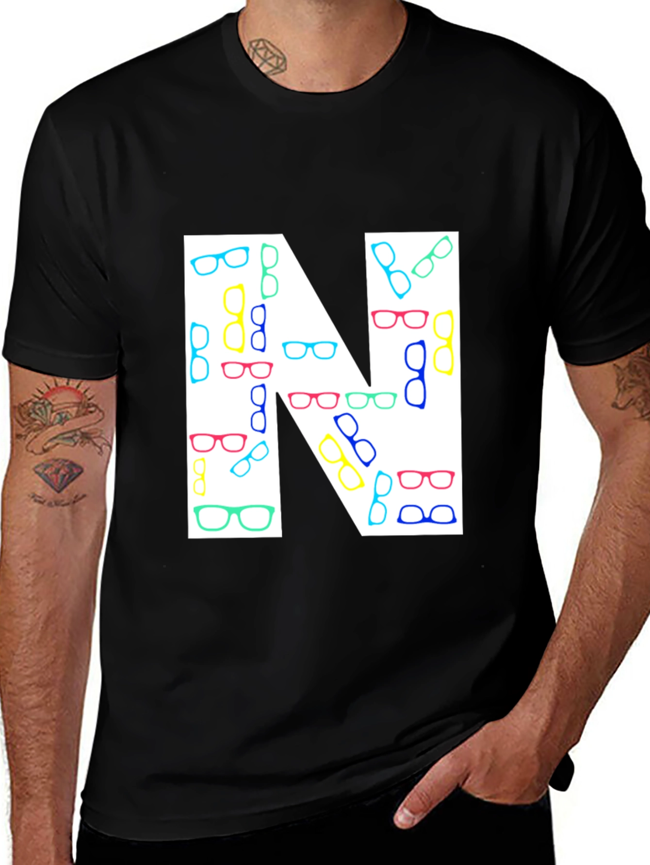 Variant 22 of Letter N Glasses Pattern T-Shirt