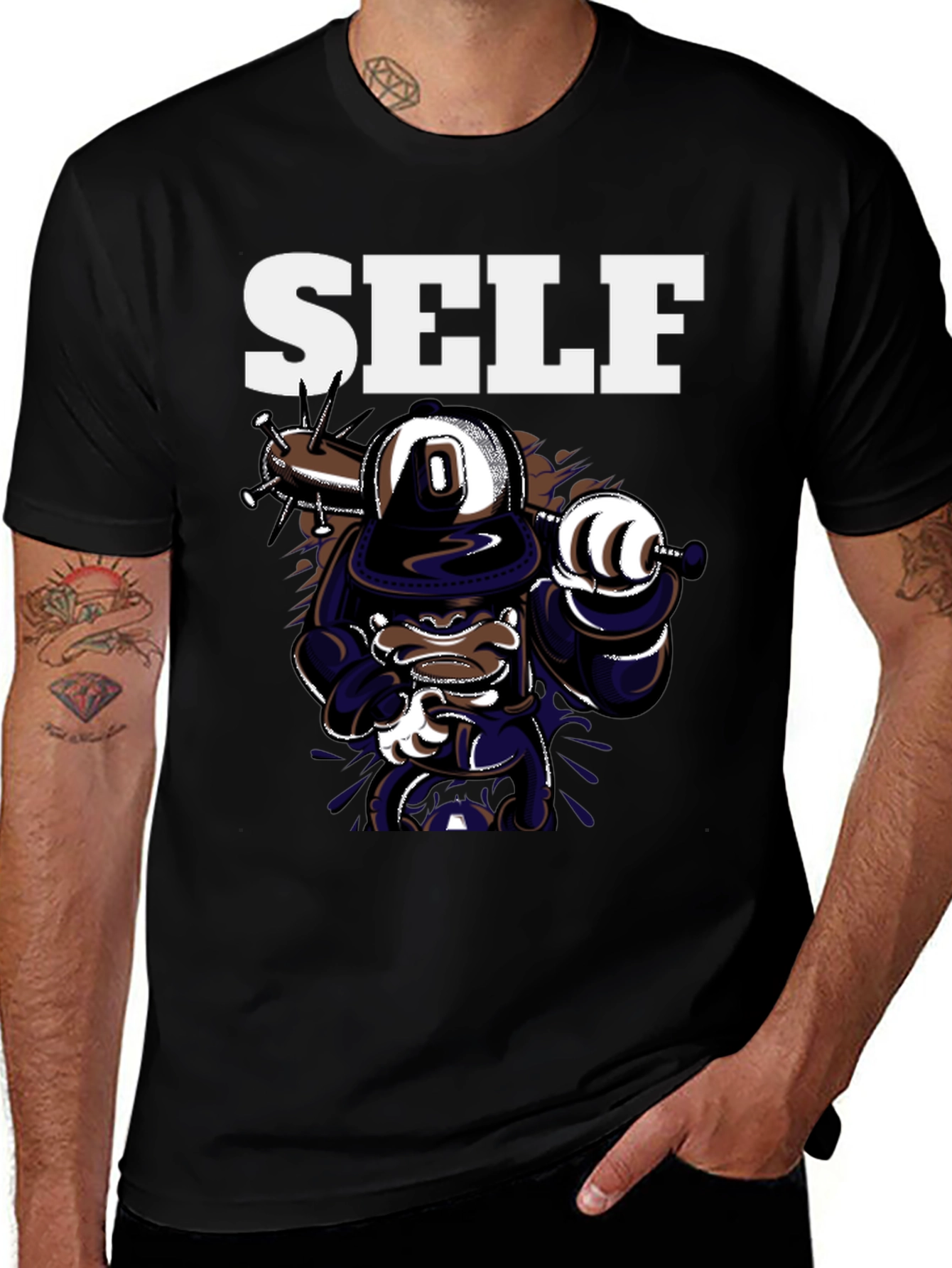 Variant 30 of Self Cartoon Graphic Black T-Shirt