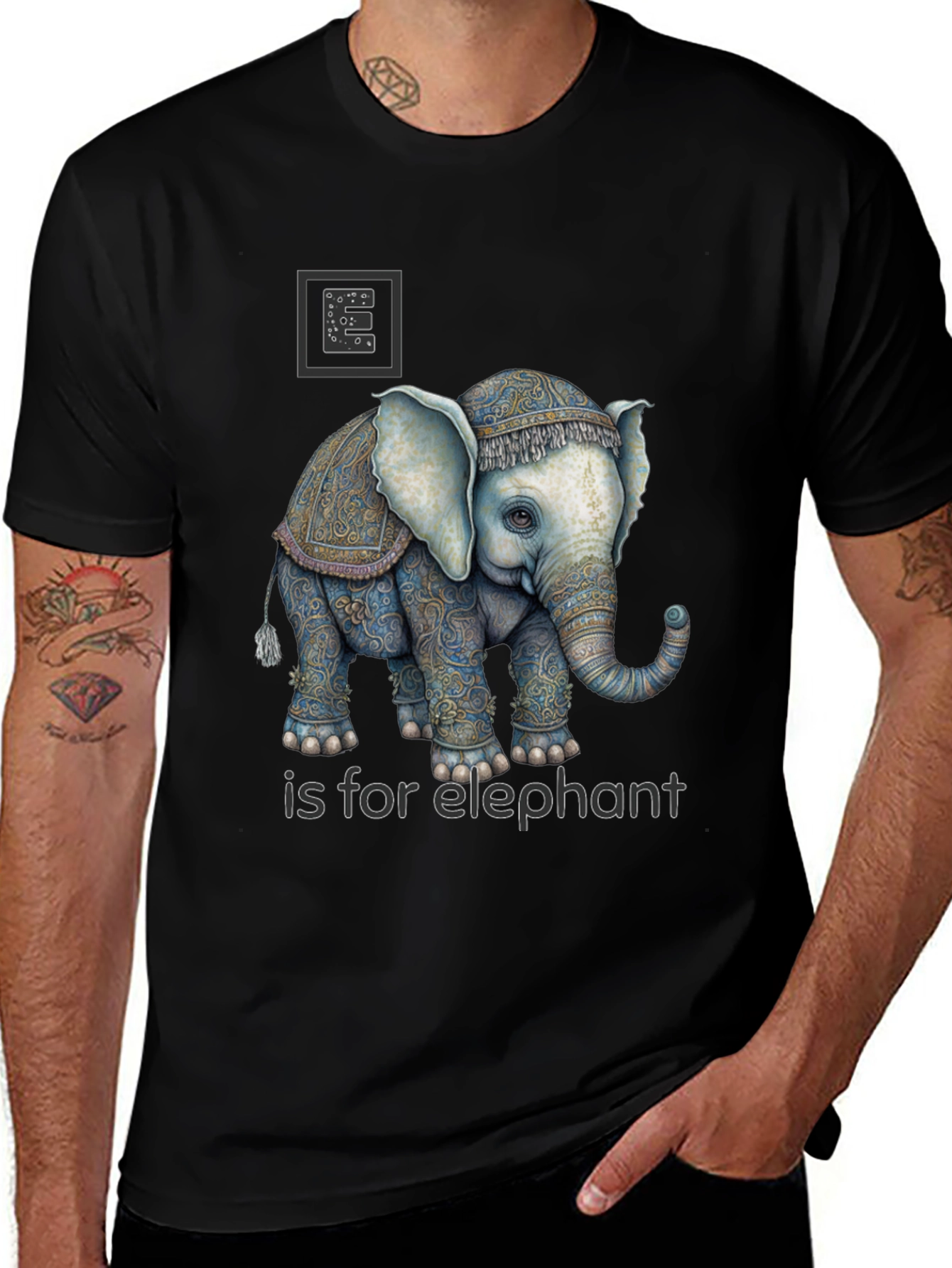 Variant 18 of Elephant Graphic Tee - "E is for Elephant" Design