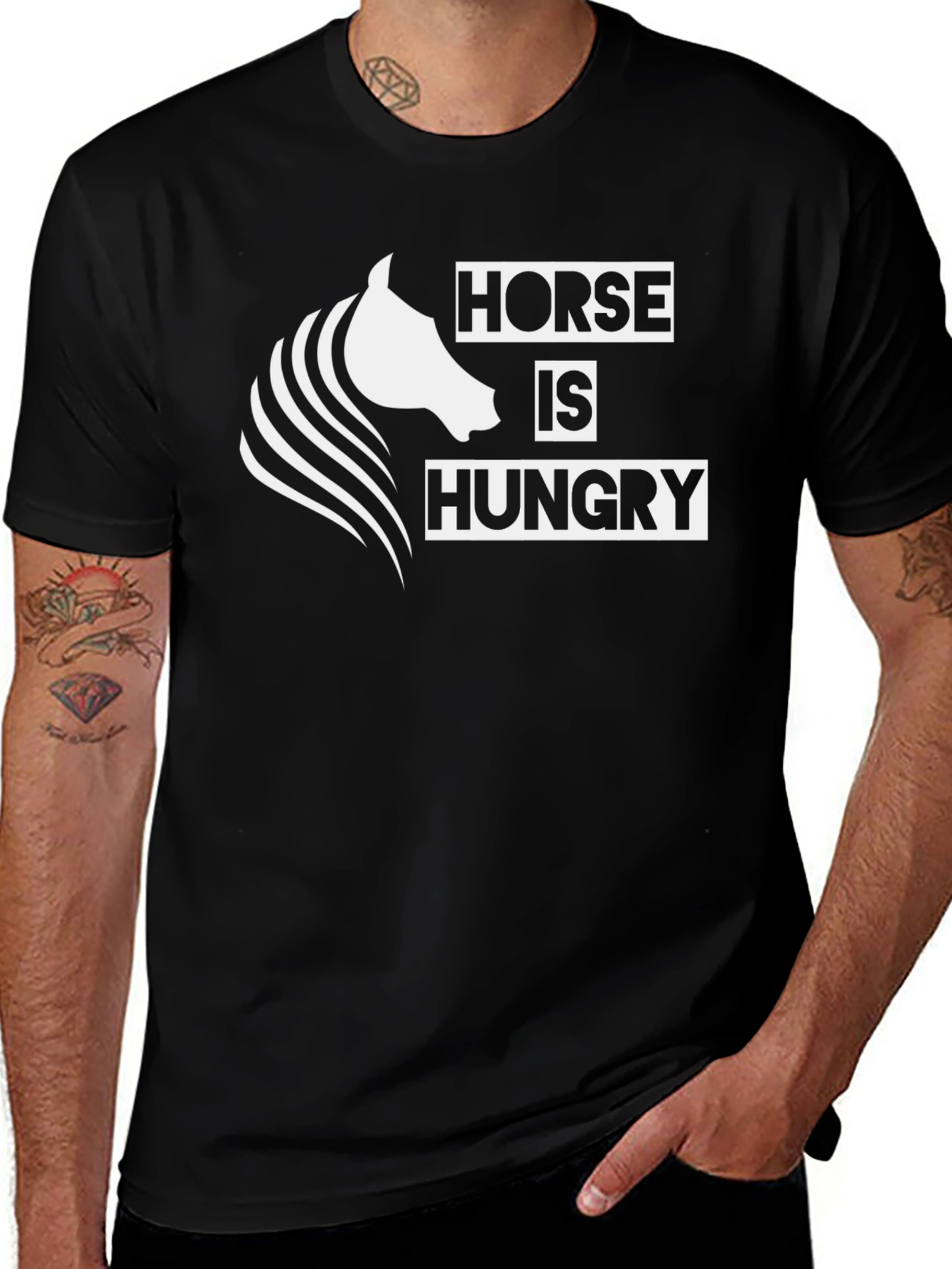 Variant 27 of Horse is Hungry Graphic Tee - Black Cotton T-Shirt