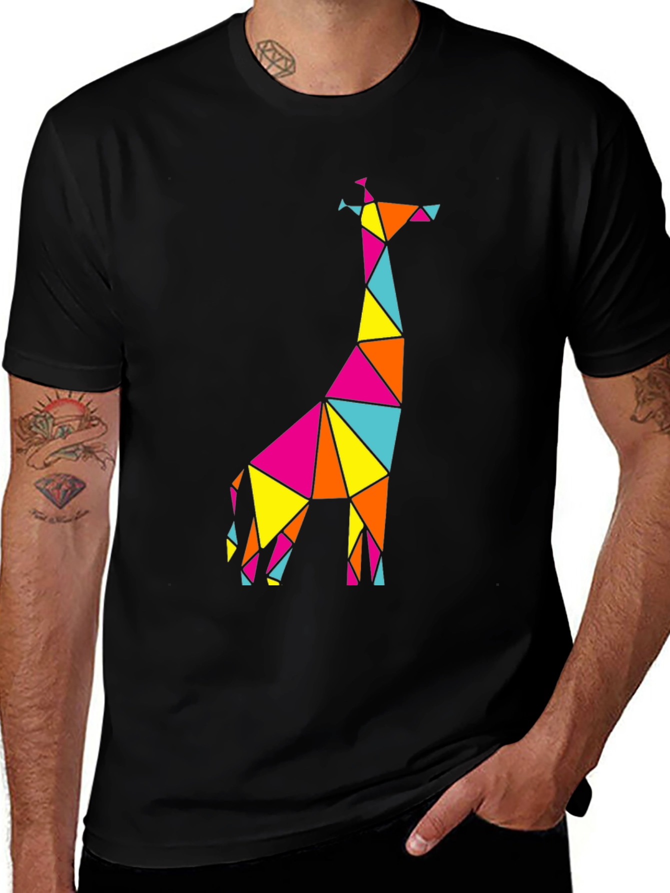 Variant 6 of Geometric Giraffe Graphic Tee - Men's Black T-Shirt