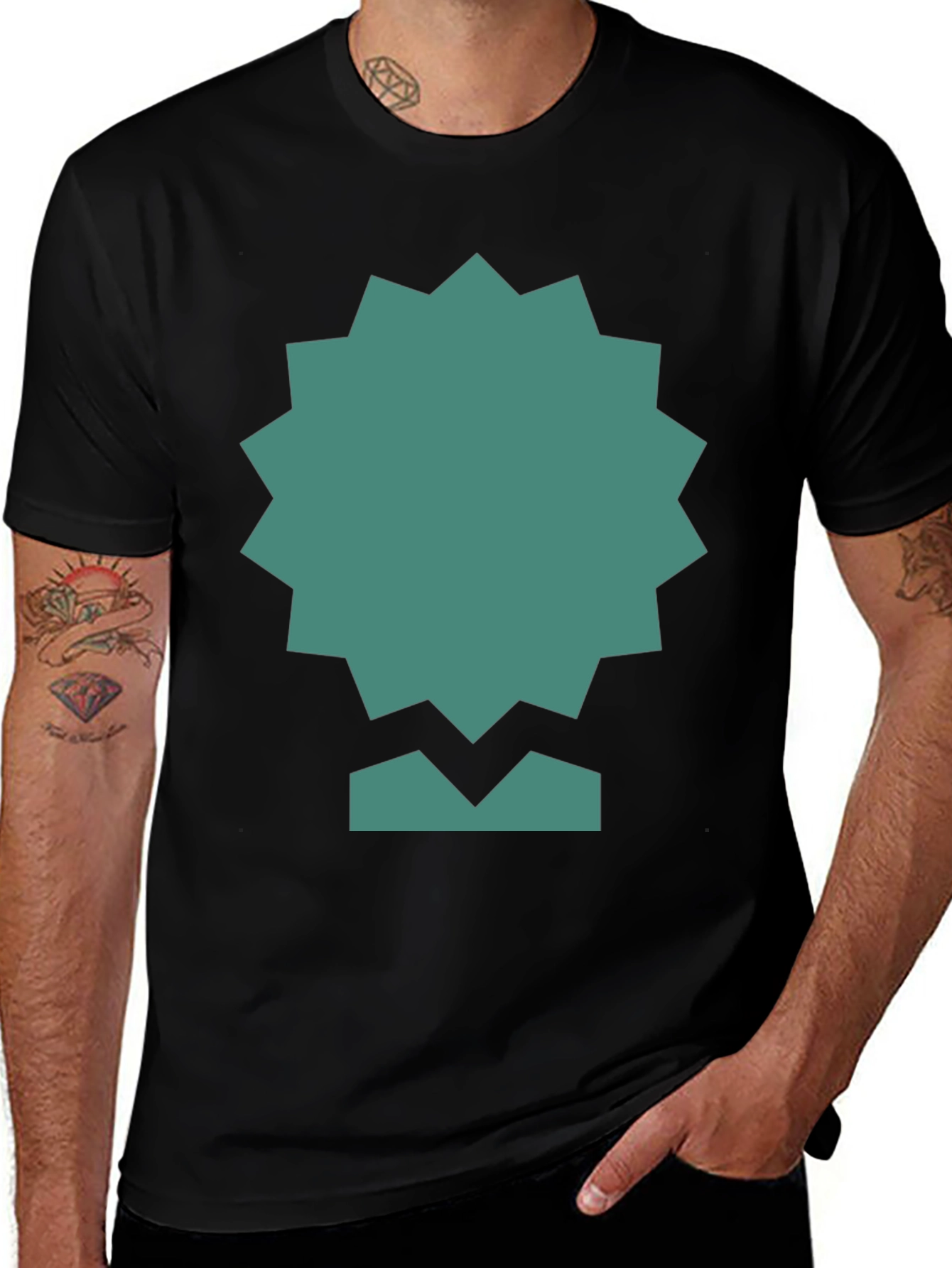 Variant 19 of Geometric Teal Graphic Print Black Tee