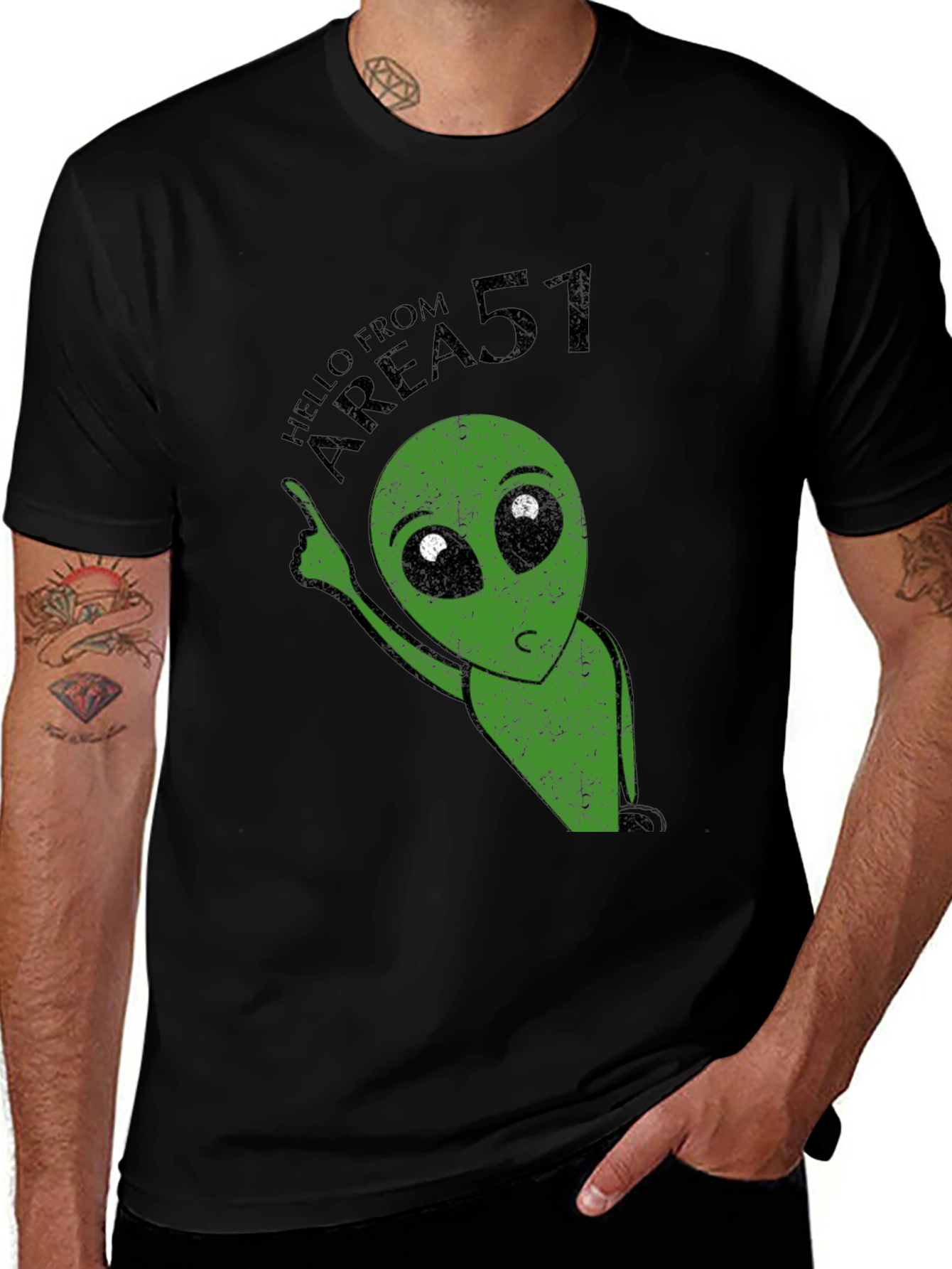 Variant 24 of Area 51 Alien Graphic Print Black T-Shirt