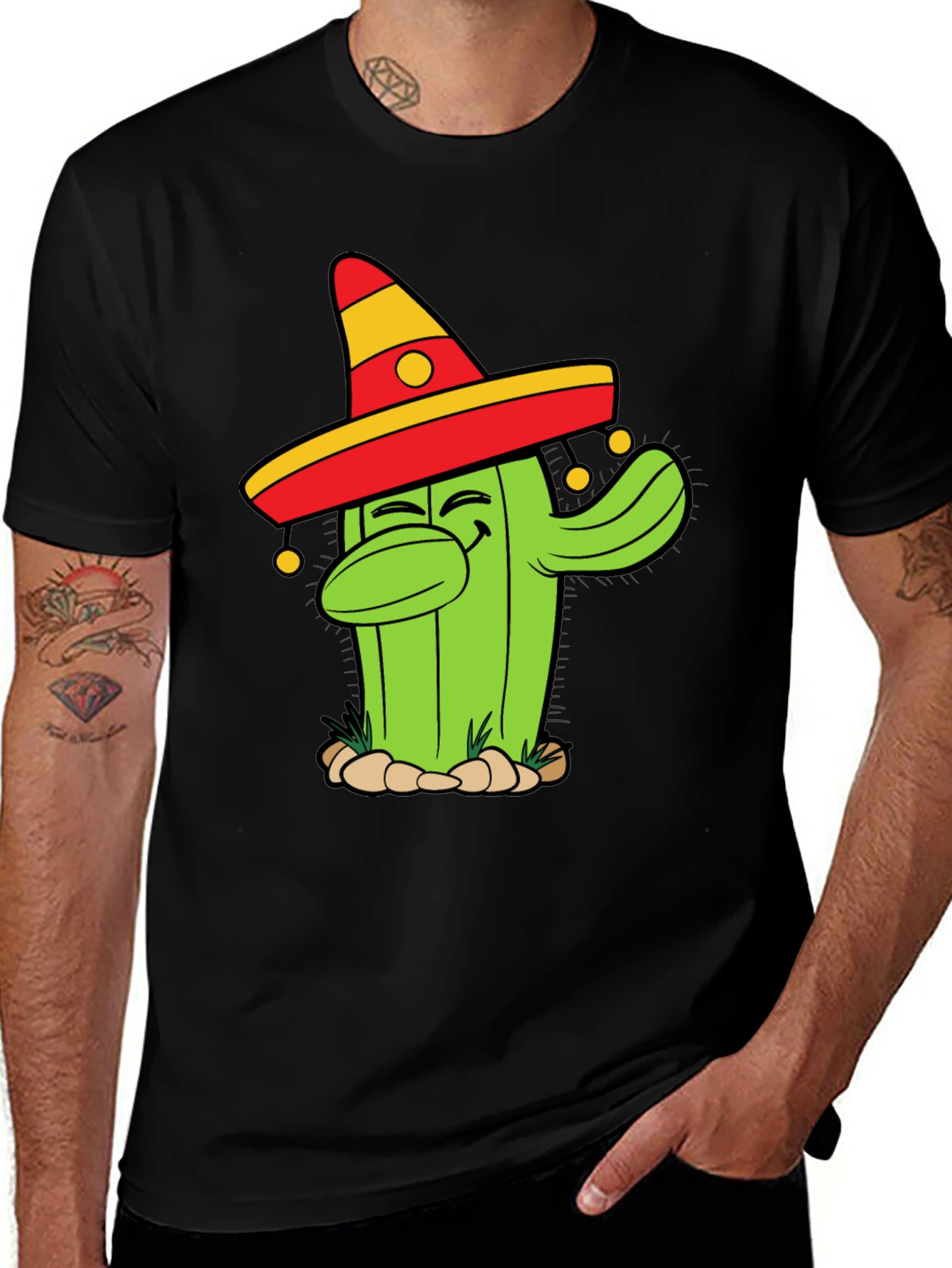Variant 2 of Cactus Sombrero Graphic Tee - Black T-Shirt
