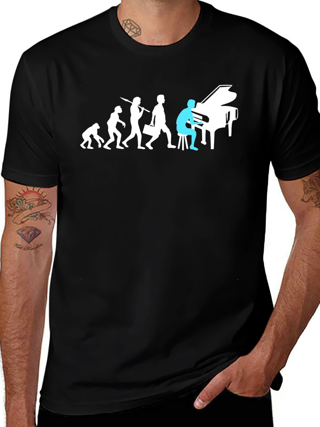 Variant 3 of Evolution of Man Piano Player Graphic Tee