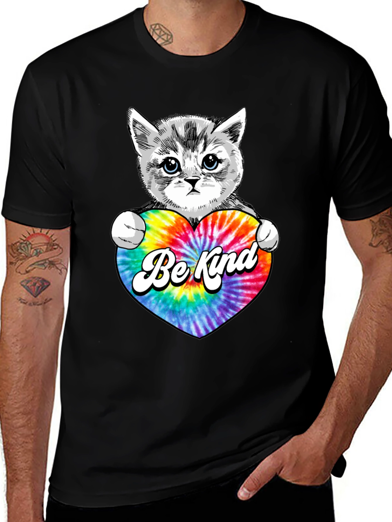 Variant 24 of Cute Kitten 'Be Kind' Tie-Dye Heart T-Shirt