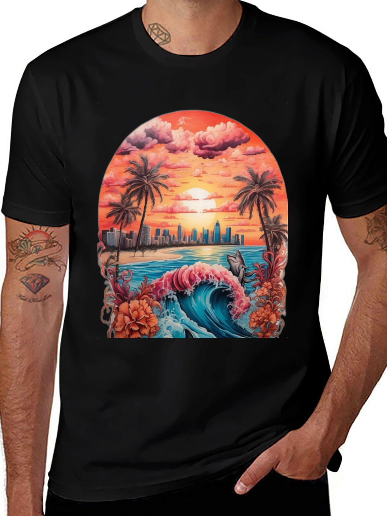 Variant 26 of Tropical Sunset Tee: Beach City Vibes