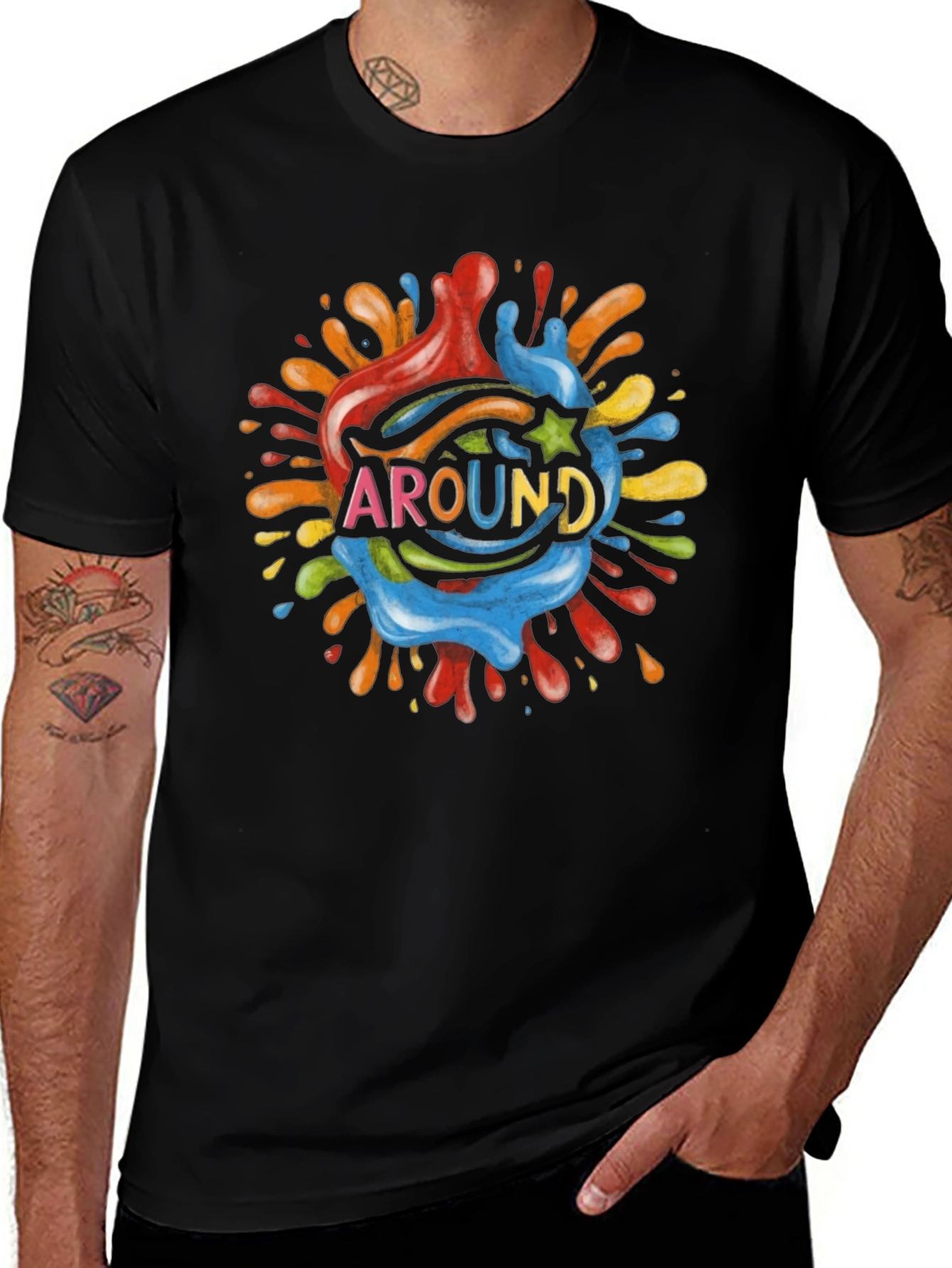 Variant 22 of Colorful Splatter 'Around' Graphic Black T-Shirt