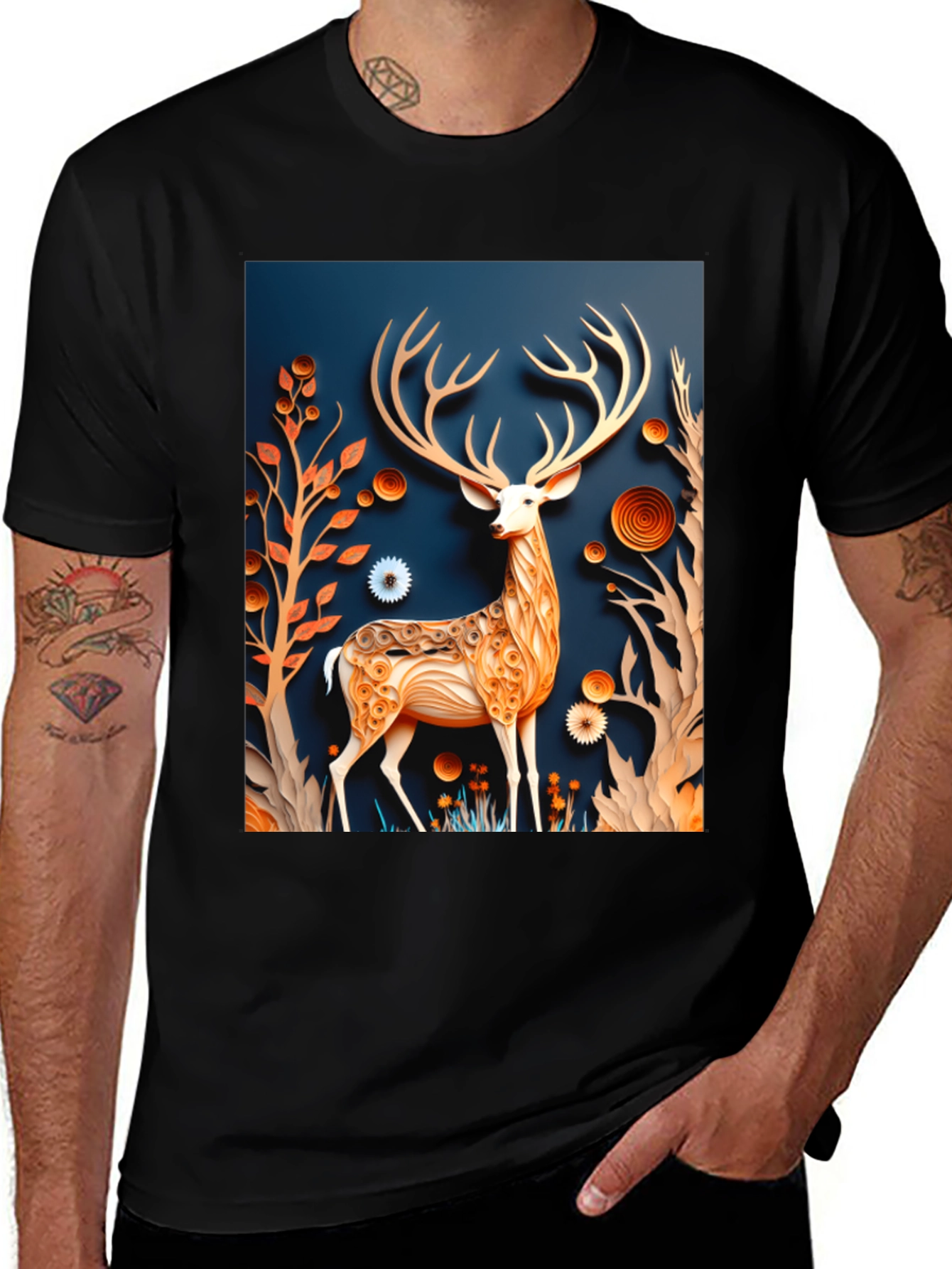 Variant 8 of Stylish Deer Graphic Black T-Shirt