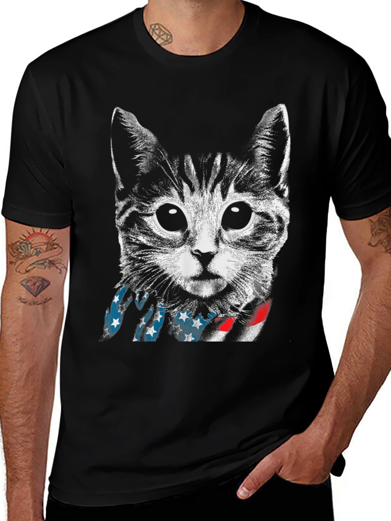 Variant 17 of Patriotic Cat T-Shirt - American Flag Scarf