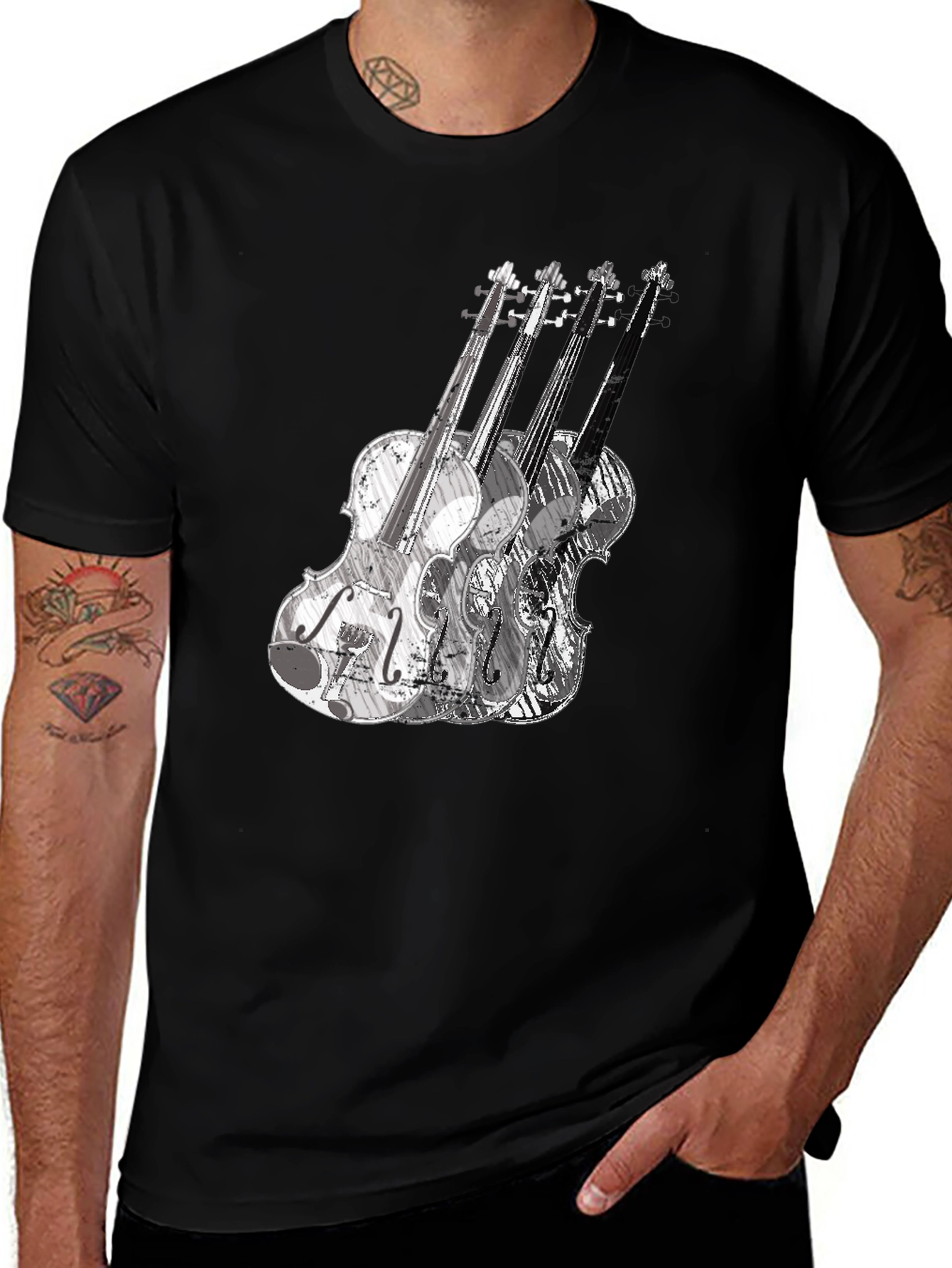 Variant 13 of Musical Violin Graphic Tee - Black Crew Neck T-Shirt