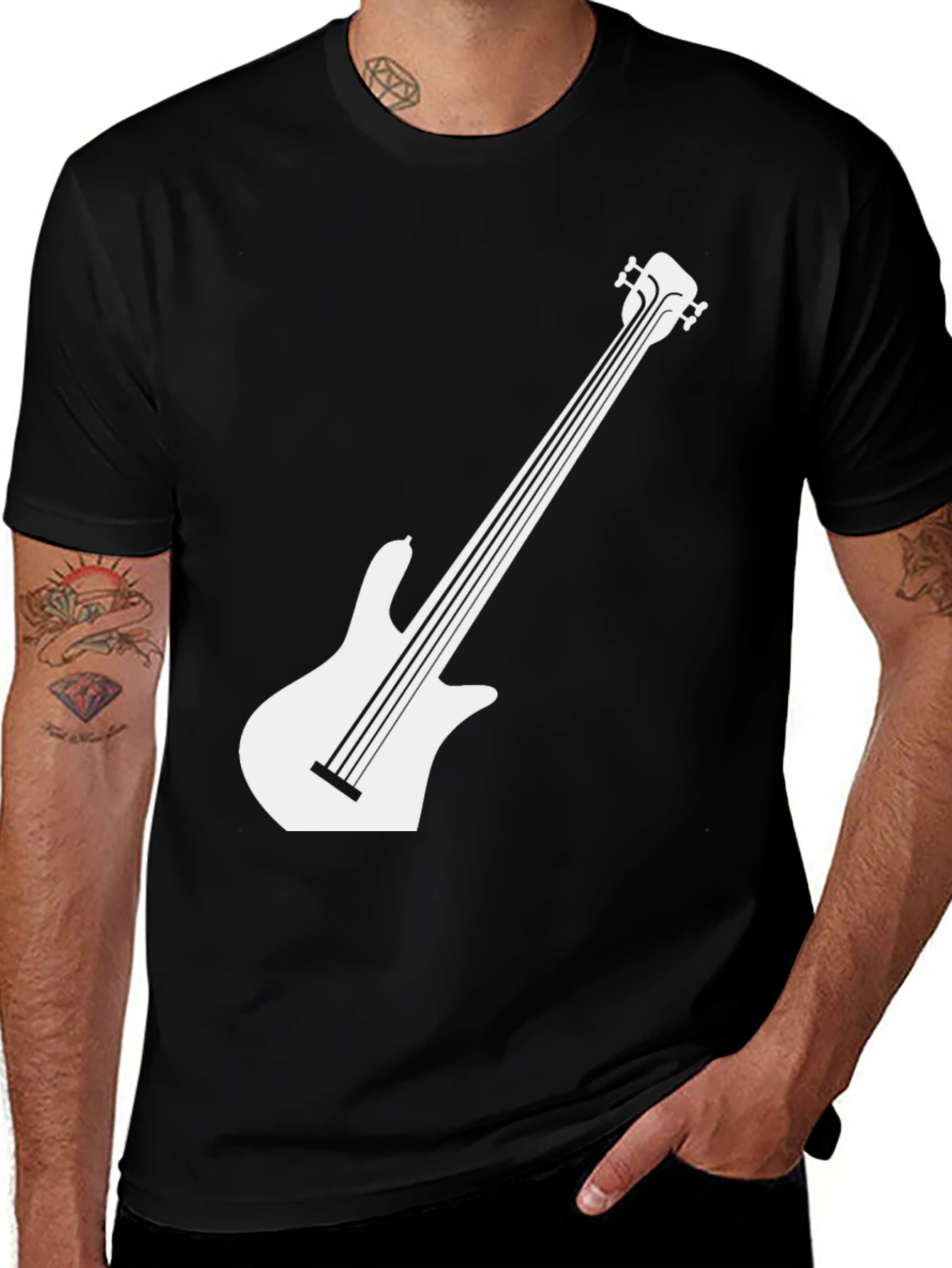 Variant 24 of Cool Black Bass Guitar Graphic Tee - Mens